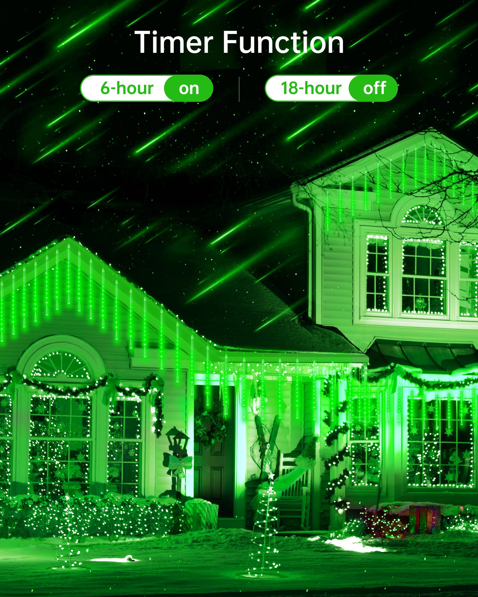 Blingstar Meteor Shower Lights Outdoor 10Tubes 16 Inch 360 LED Christmas Lights Waterproof Falling Rain Lights Plug in Dripping