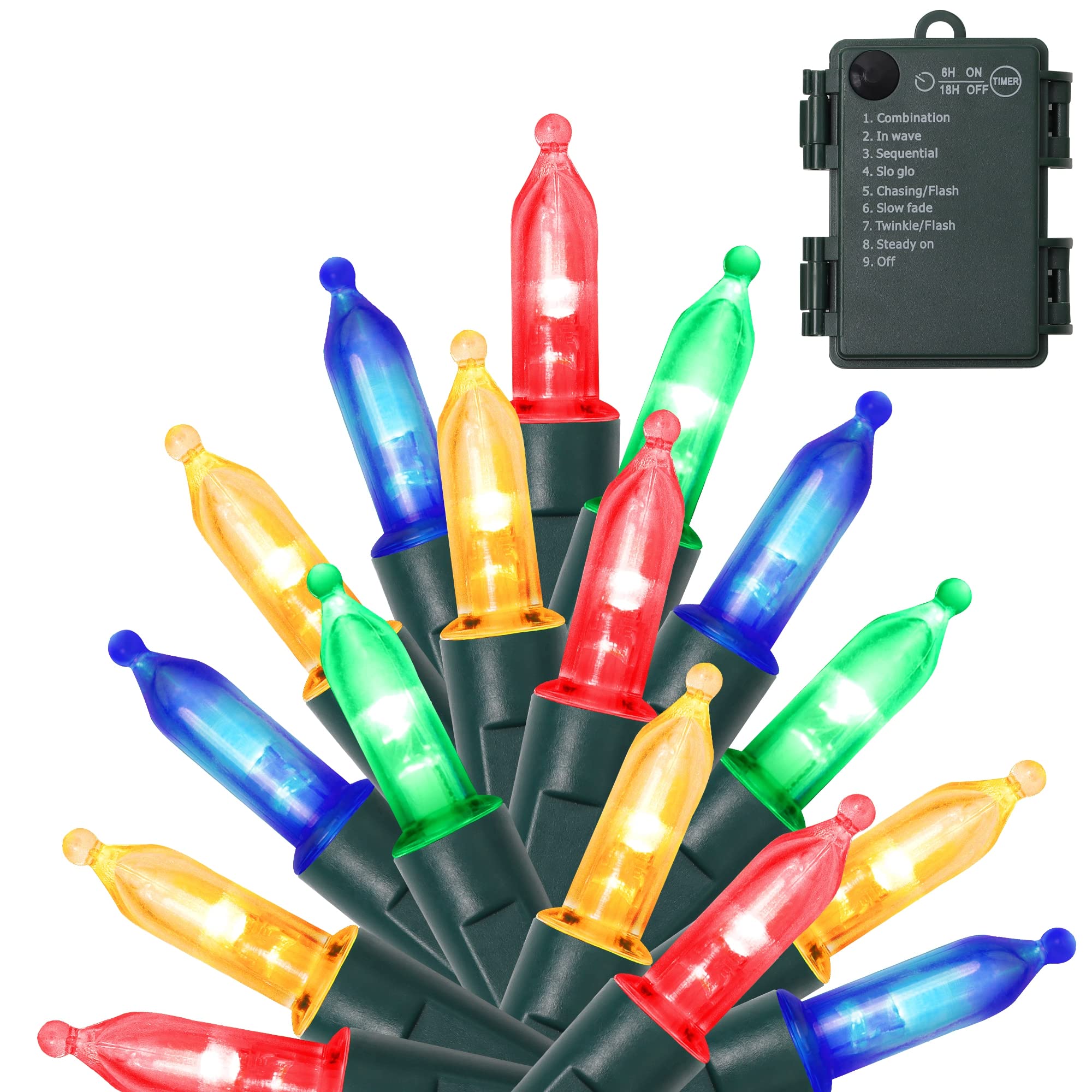 Waterglide 50 Led Outdoor Christmas Lights, 16 Ft Battery Operated Mini String Lights With 8 Modes & Timer, Xmas Tree Lights Wat