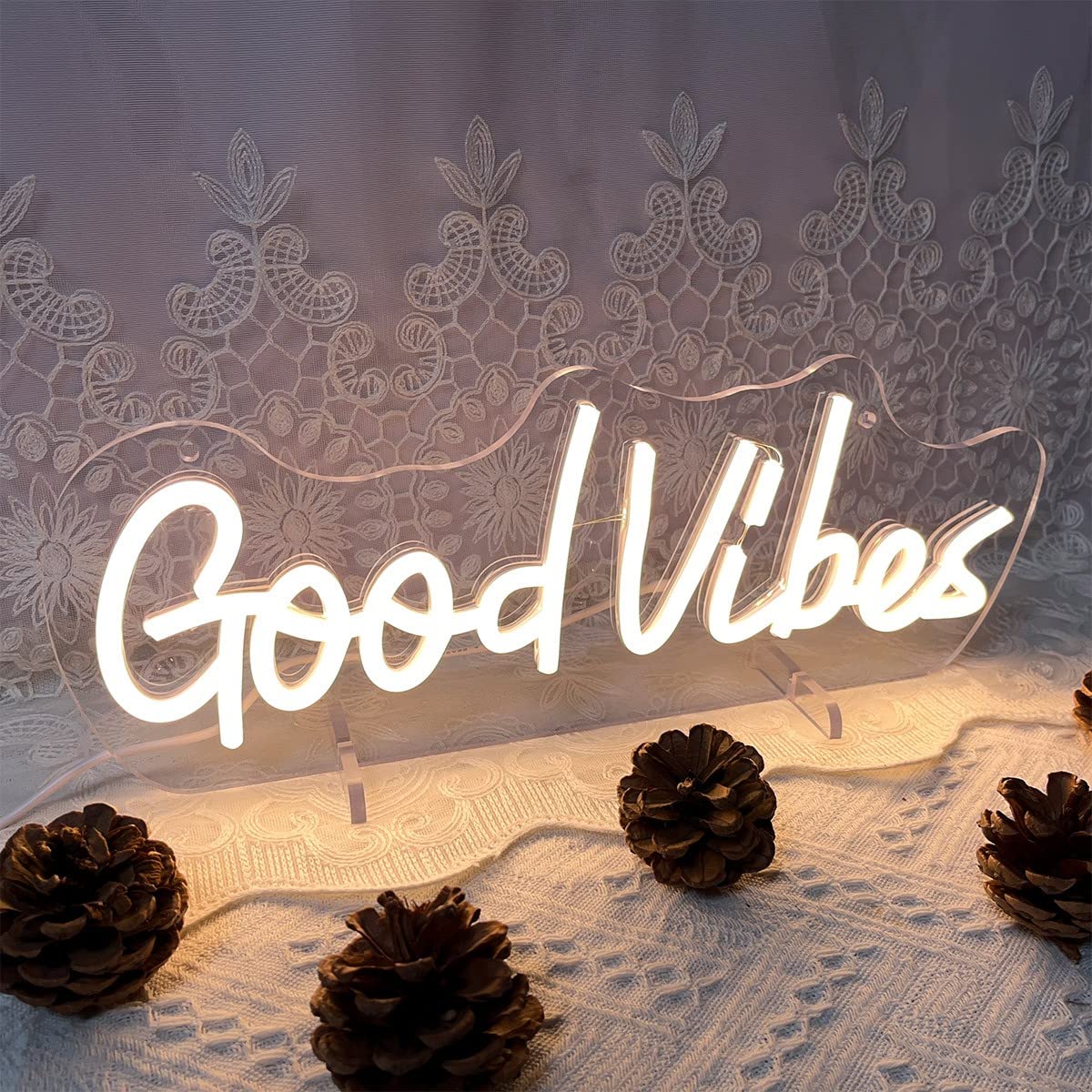 Zplnosin Good Vibes Neon Sign Desk Lamp - Led Wedding Table Decor, 40×10.7 Cm, Warm White