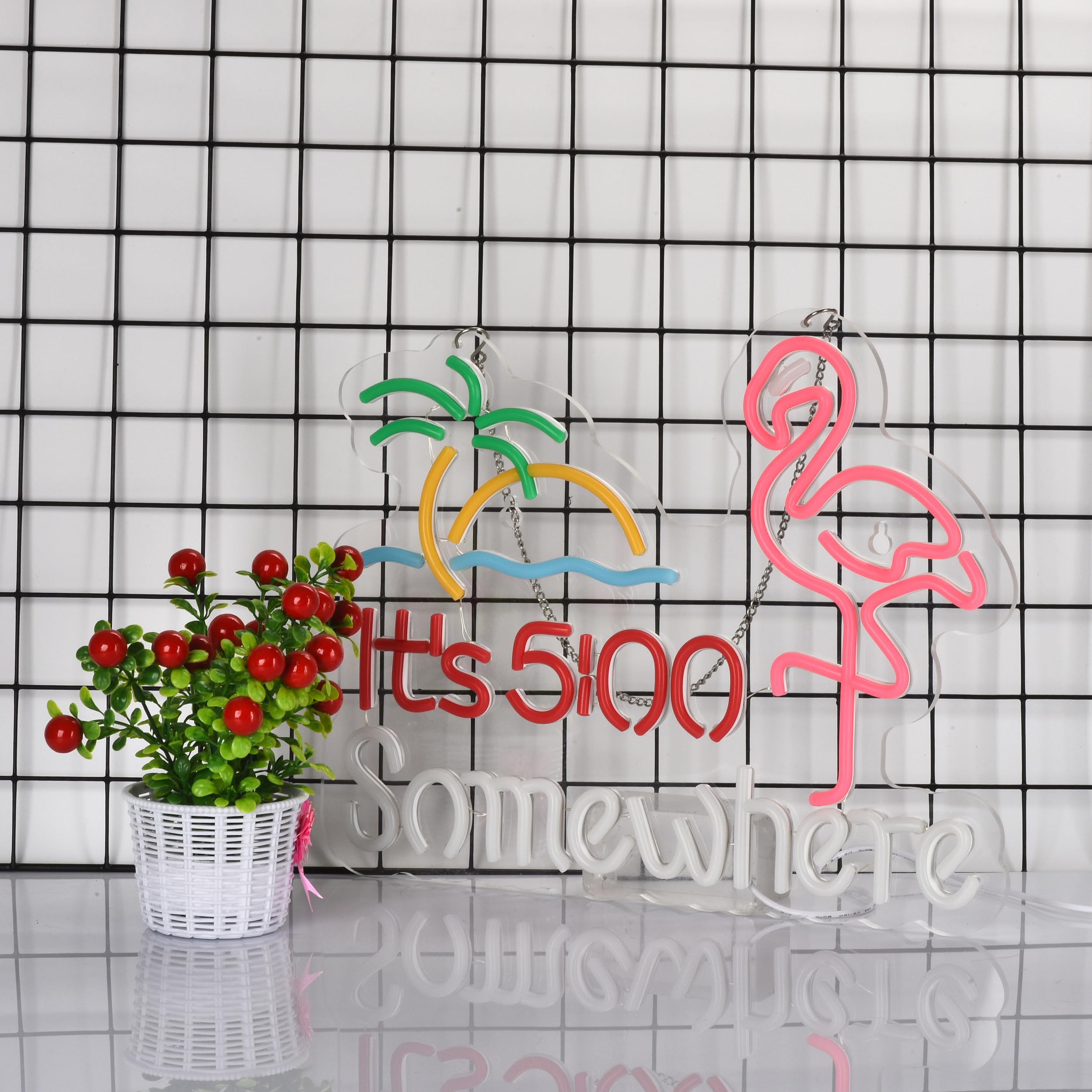 Roouneon Flamingo Its 5 00 O'Clock Somewhere Neon Sign For Wall Décor Dimmable Led Bar Beer Neon Light Usb Powered Neon Art Signs