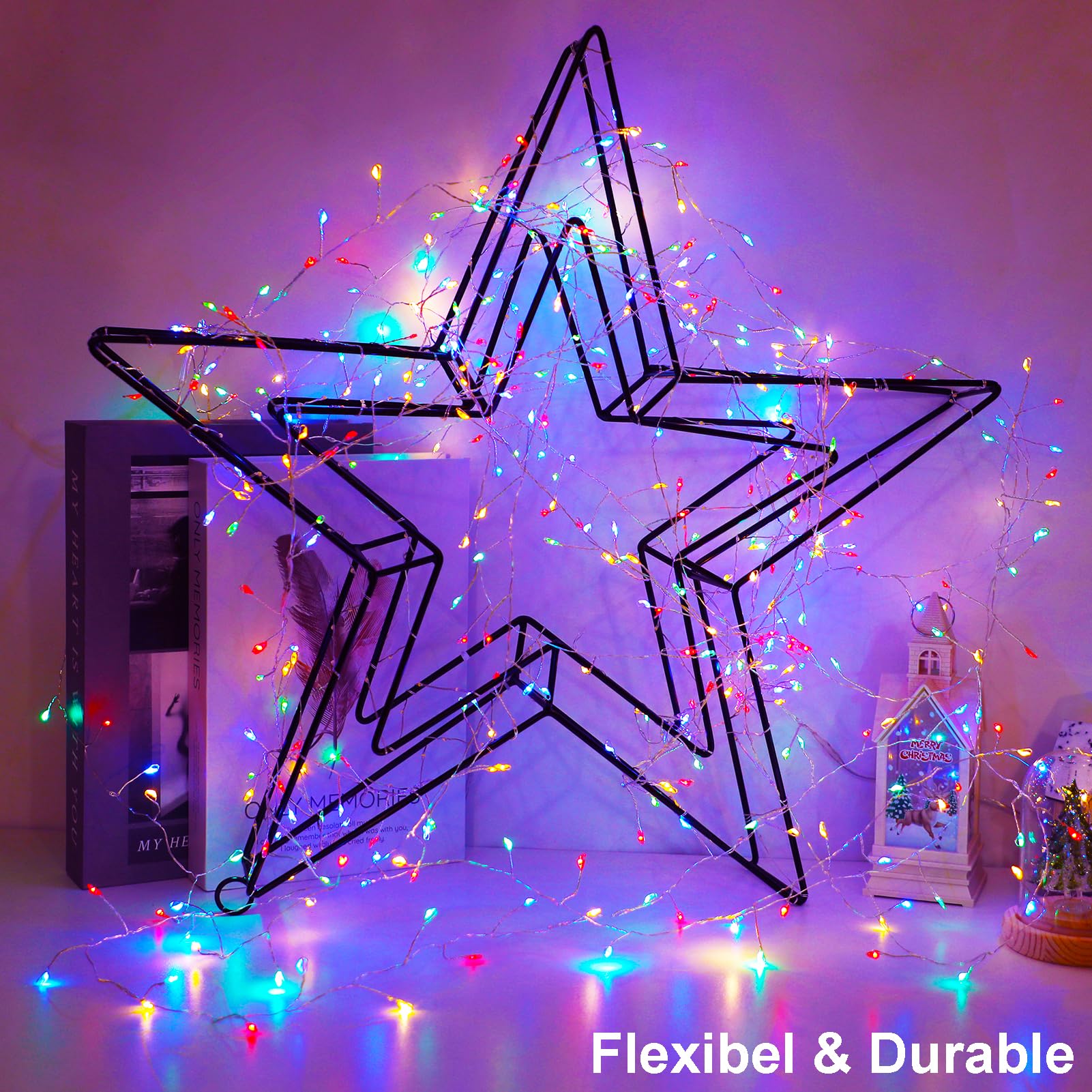 2 Pack Cluster Fairy Lights Battery Operated, Total 20Ft 400Led Christmas String Lights With Timer 8 Modes Twinkle Firecracker F