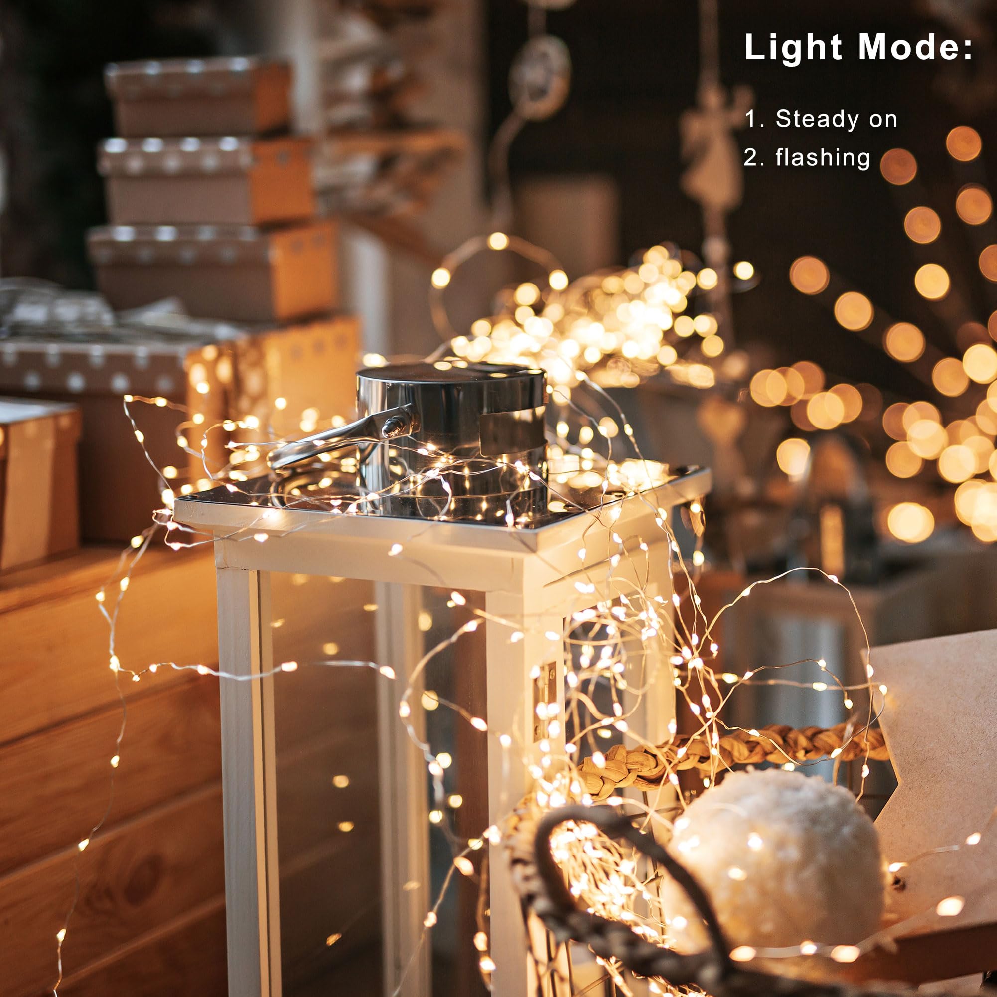 echosari 4 Pack Fairy Lights Battery Operated 16.4Ft 50 LEDs Silver Copper Wire Warm White Indoor Outdoor Decorations