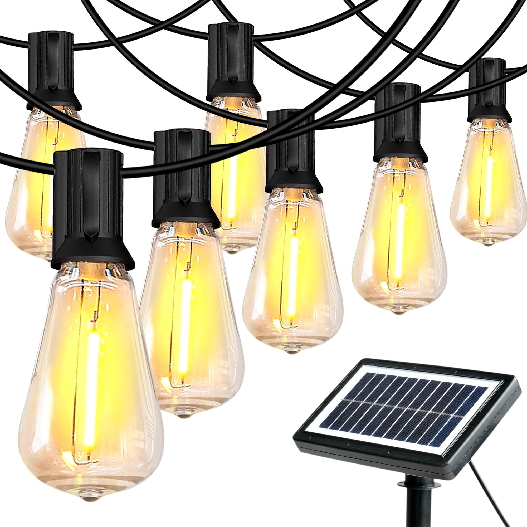 Guntsous Solar String Lights Outdoor: 100Ft Solar Powered Outside Ip65 Waterproof Hanging Warm White Led St38 50 Bulbs For Patio