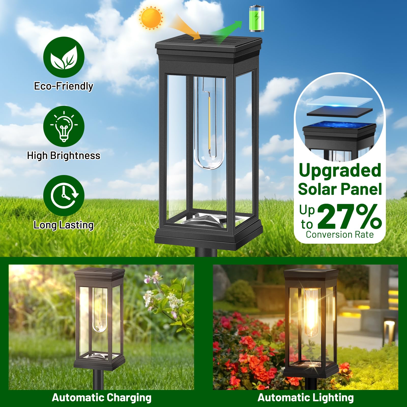 Beslowe ?Upgraded? Solar Pathway Lights Outdoor, 6-Pack Large Led Solar Light Outdoor Waterproof, Super Bright Outside Lights Fo