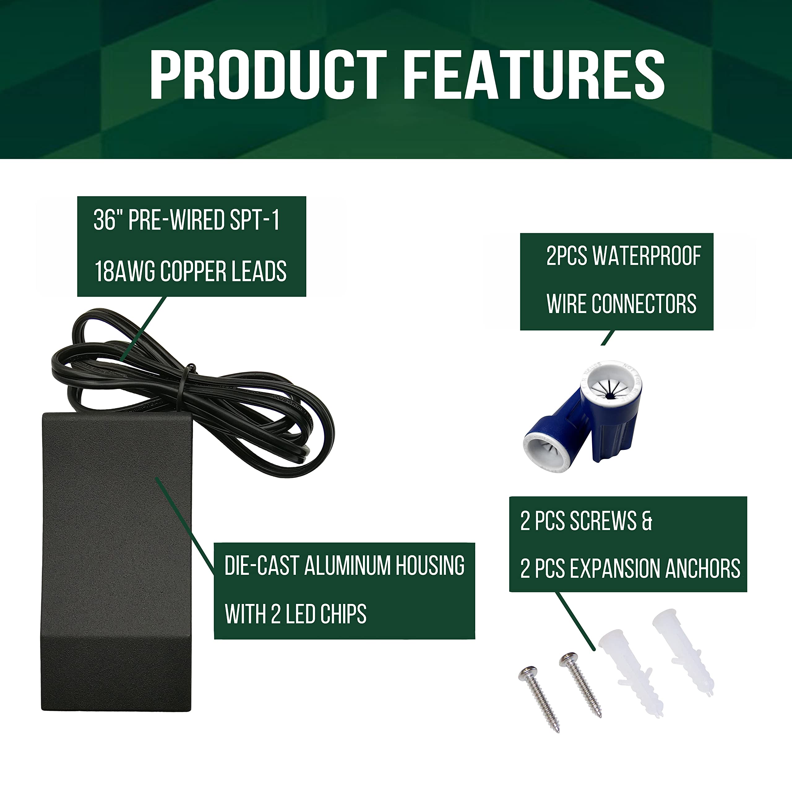 Gkoled Low Voltage Led Wedge Deck Rail Light, Landscape Railing Post Fence Accent Lighting, 2W 2700K Integrated Led Chips, Die-C