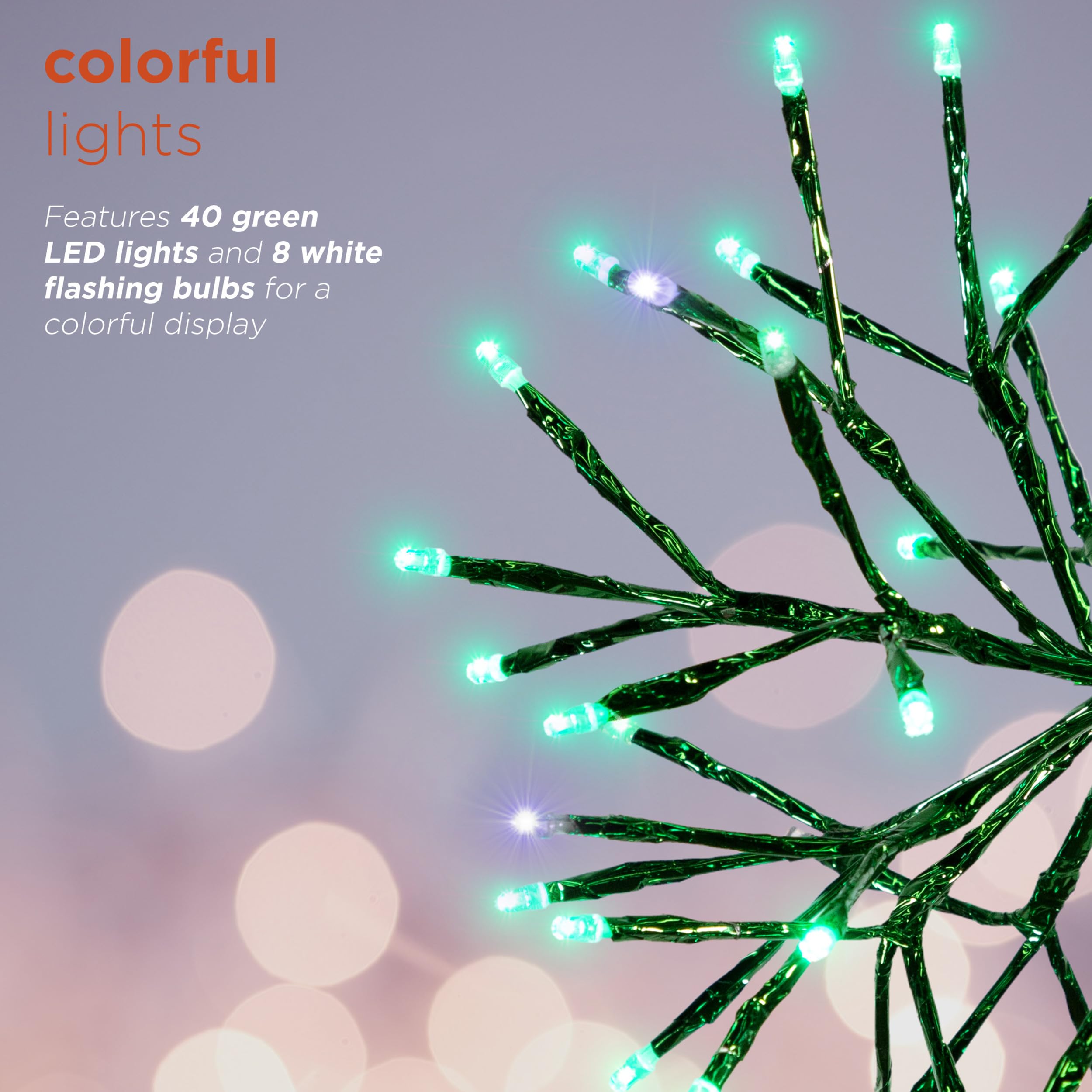 Alpine Corporation Christmas Twig Snowflake Ornament, LED Lights, 10-Inch, Metal, Green, Model CRD100S-GN