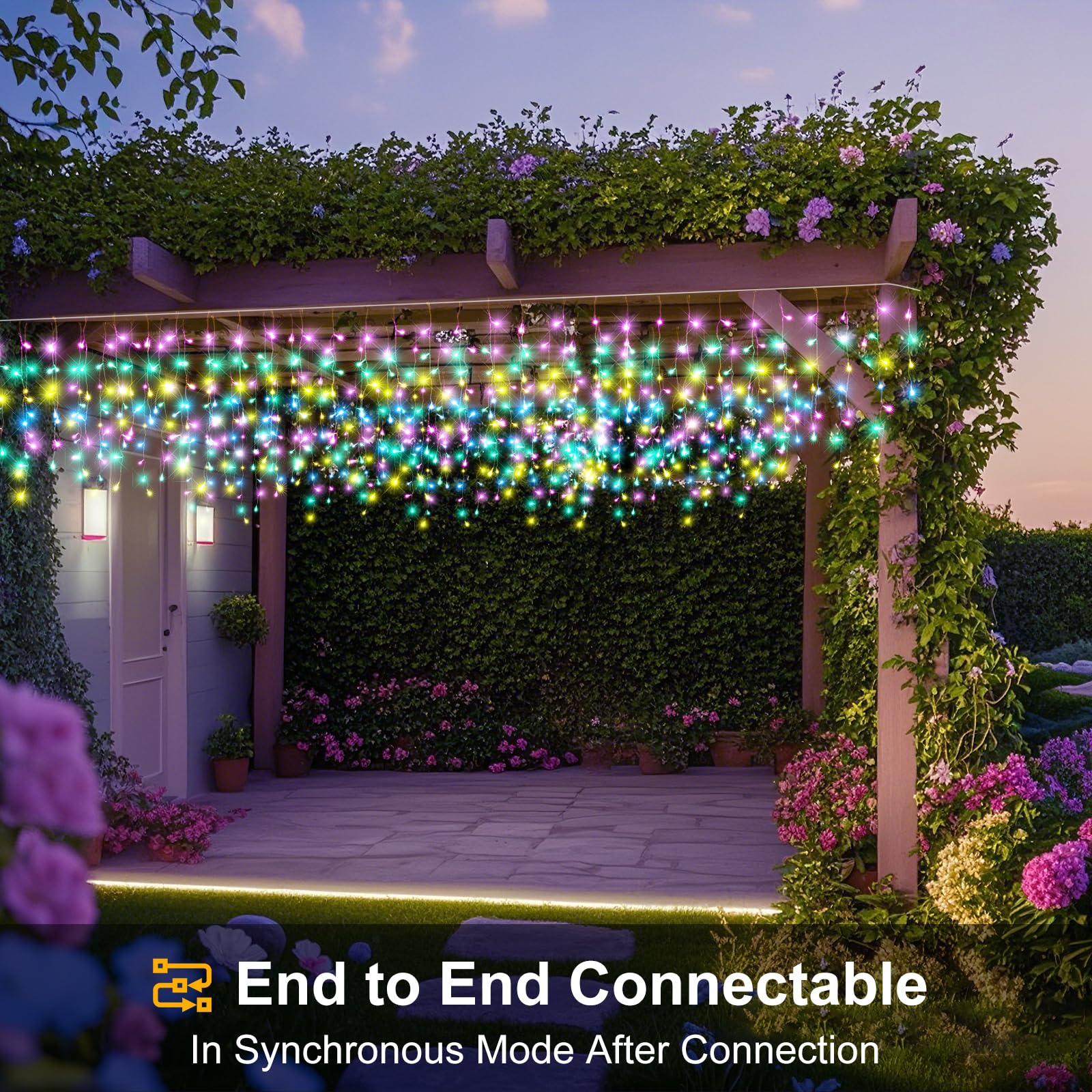 Nielfoi Christmas Lights Outdoor, 640 LED Twinkle String Light, 66ft Pastel Multi-Color, Clear Wire Short Curtain Light