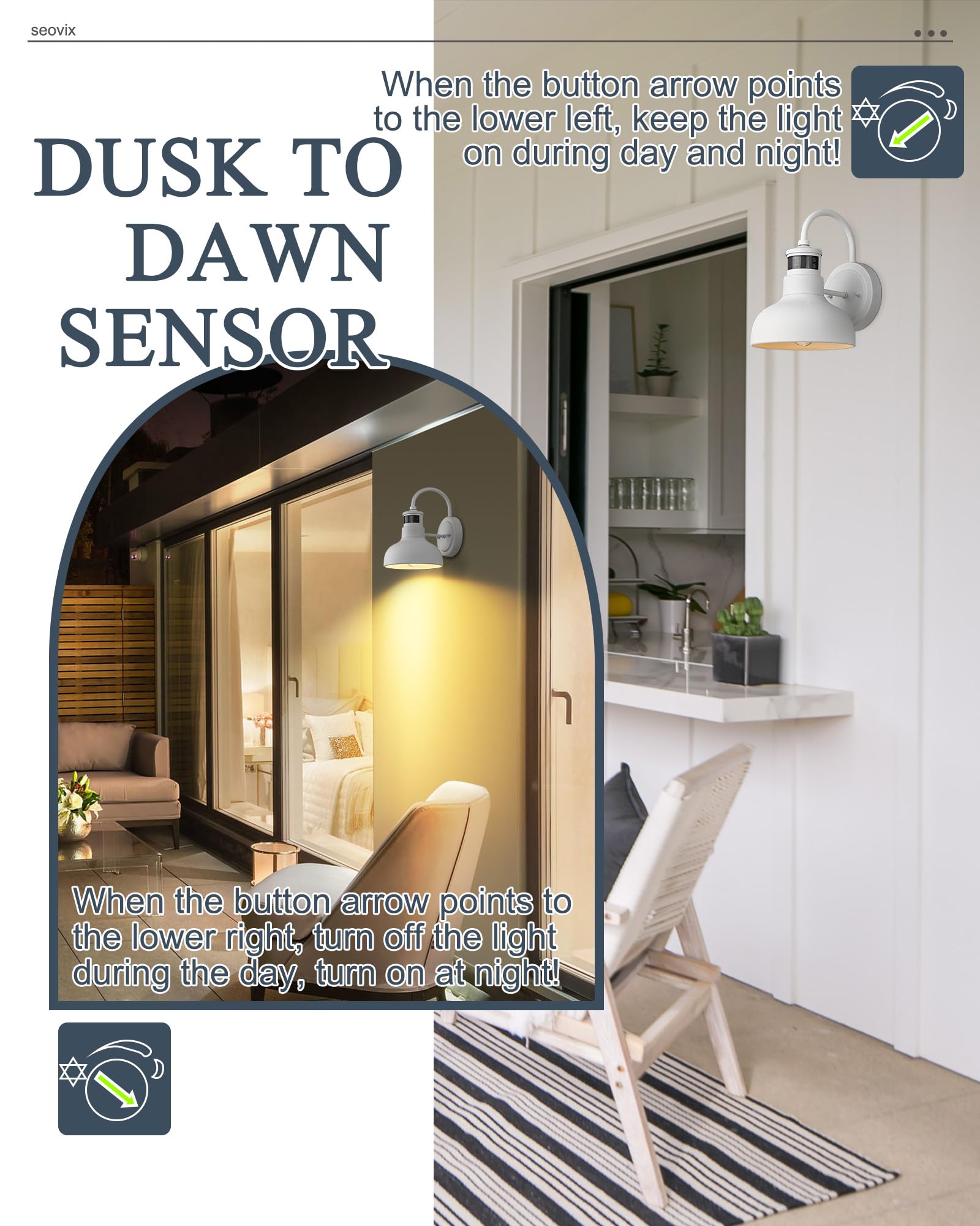 Seovix 2Pack 9&quot; Motion Sensor Outdoor Light Fixture, Dusk To Dawn Outside Front Porch Light With E26 Base Socket, Ip65 Waterproof Exterior Wall Lights For Porch, Garage, Patio, 2210Swh-2