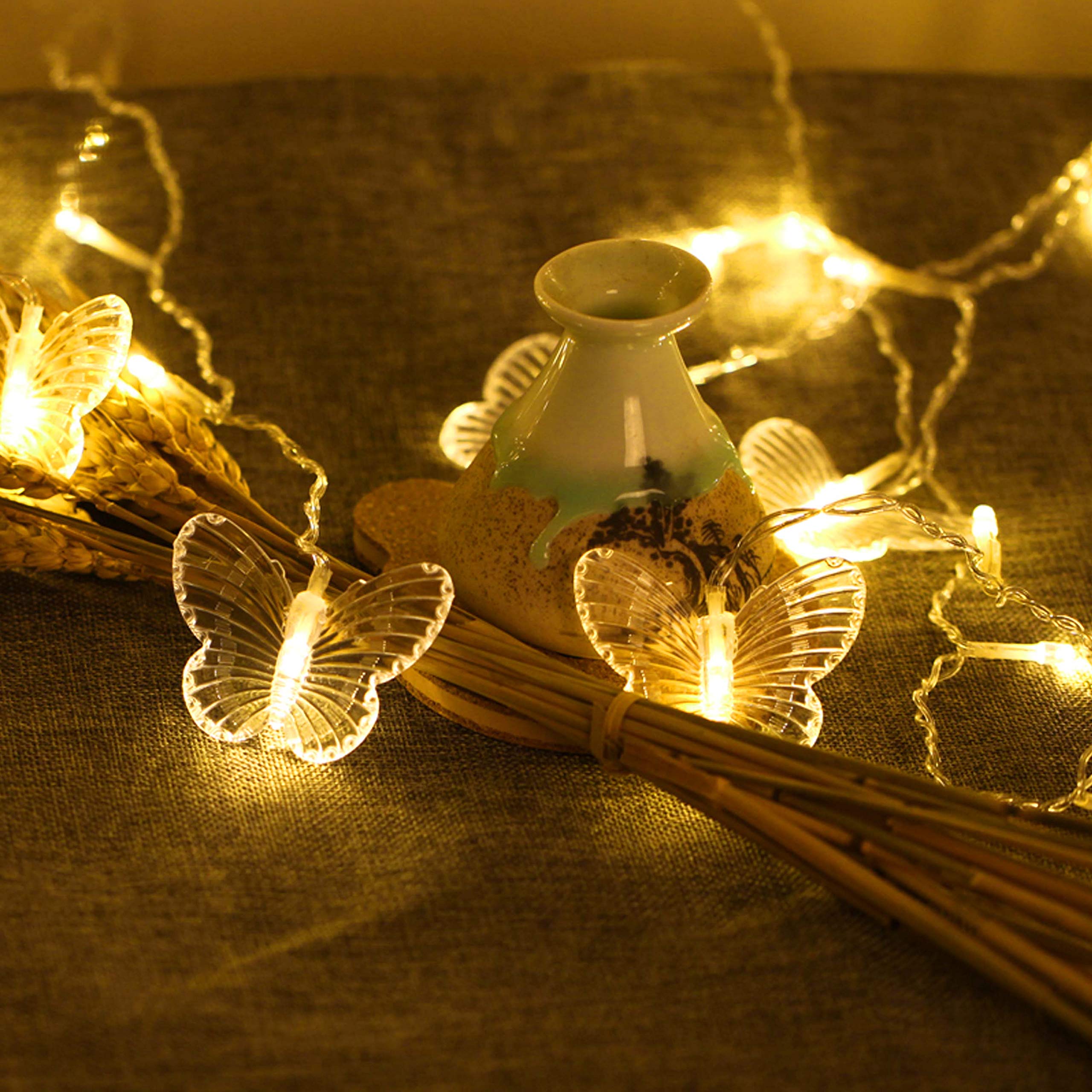 Decorman Butterfly Curtain Lights, 4.9ft 48 LED Warm White Fairy Lights, Model CLD-B-001 for Room, Party, Wedding, Christmas