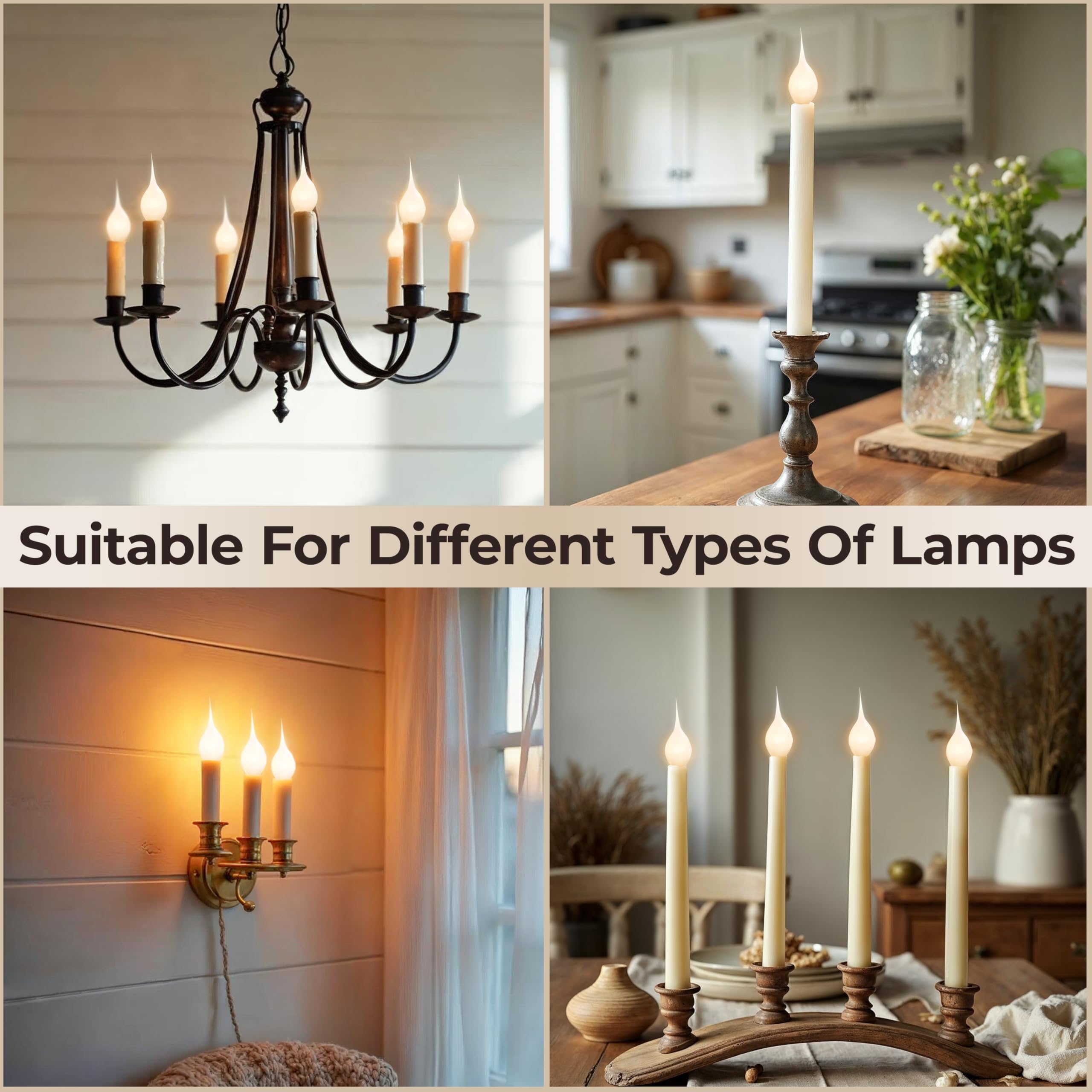 Cwi 12 Pack Silicone Candle Light Bulb - 5W Warm Yellow-Beige Light, 120V E12 Candelabra Base - Rustic Decorative Incandescent B