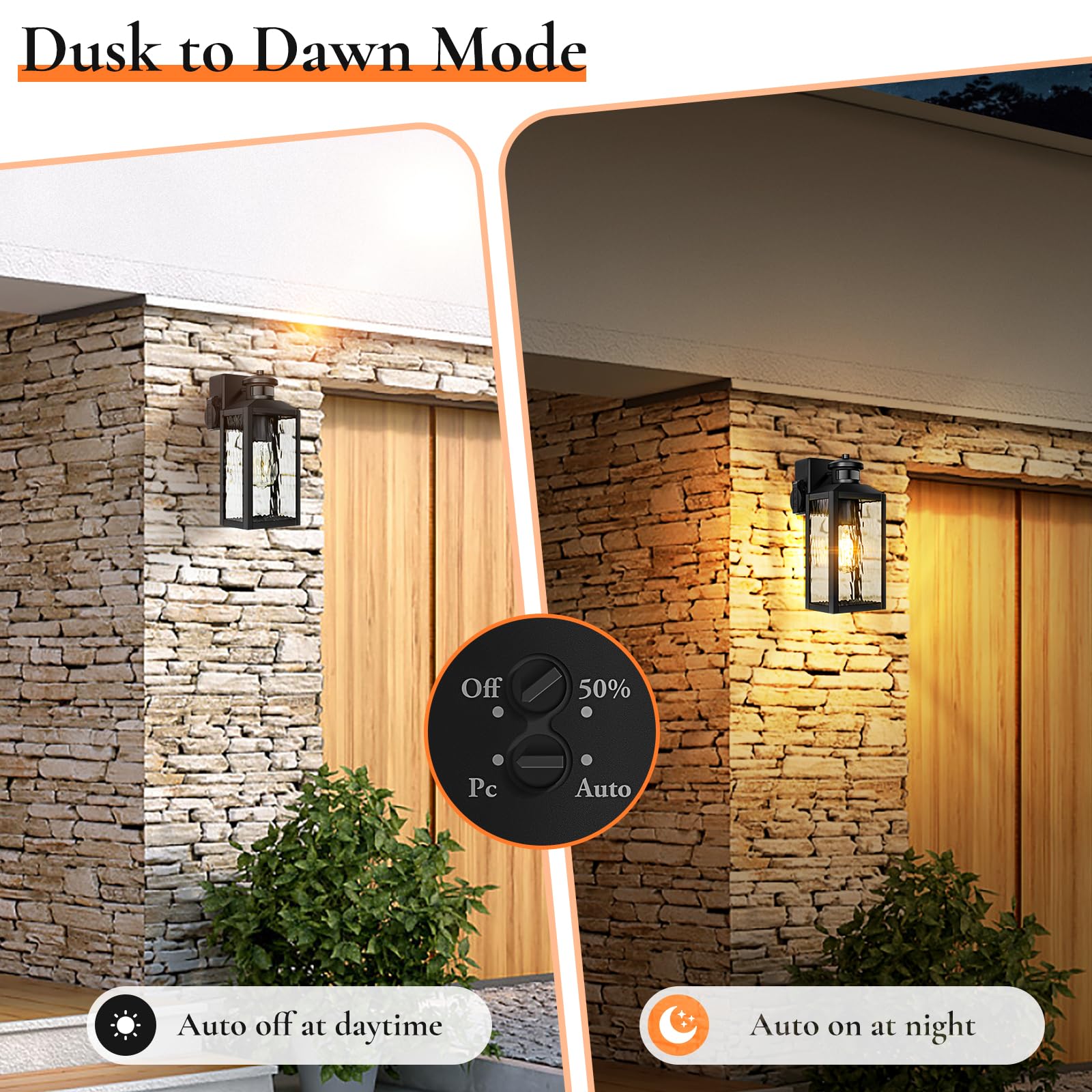 Motion Sensor Porch Lights With Outlets, Black Dusk To Dawn Outdoor Lighting, 3 Lighting Modes Exterior Light Fixtures With Wate