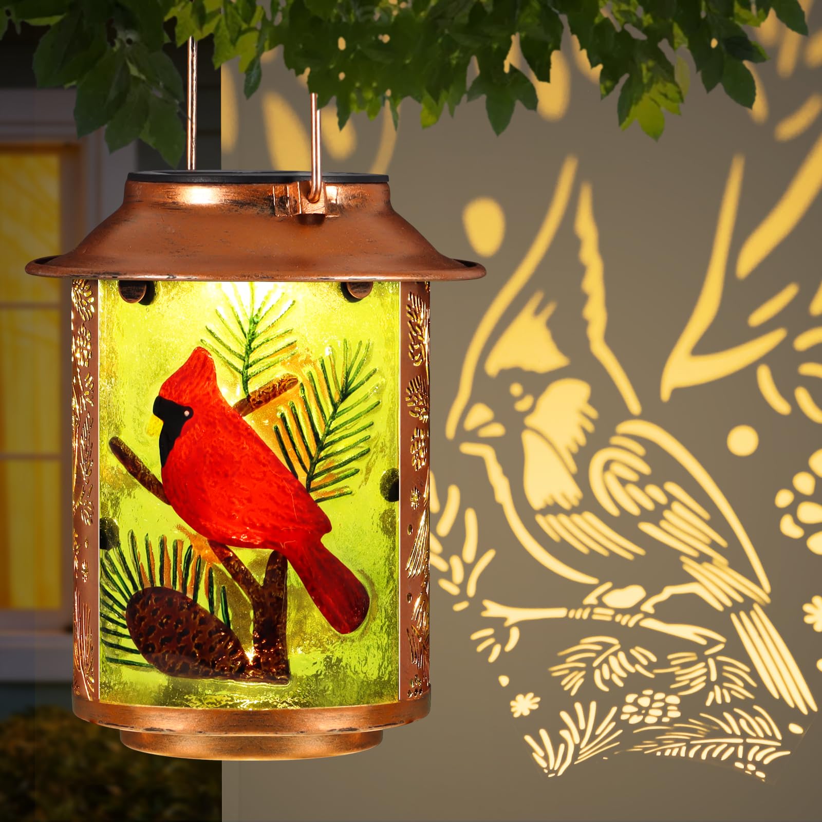 Cardinal Solar Lanterns Outdoor Waterproof,Birthday Gifts for Women Mom Grandma Garden Decor,Hanging Solar Lights Wall Mount Dec