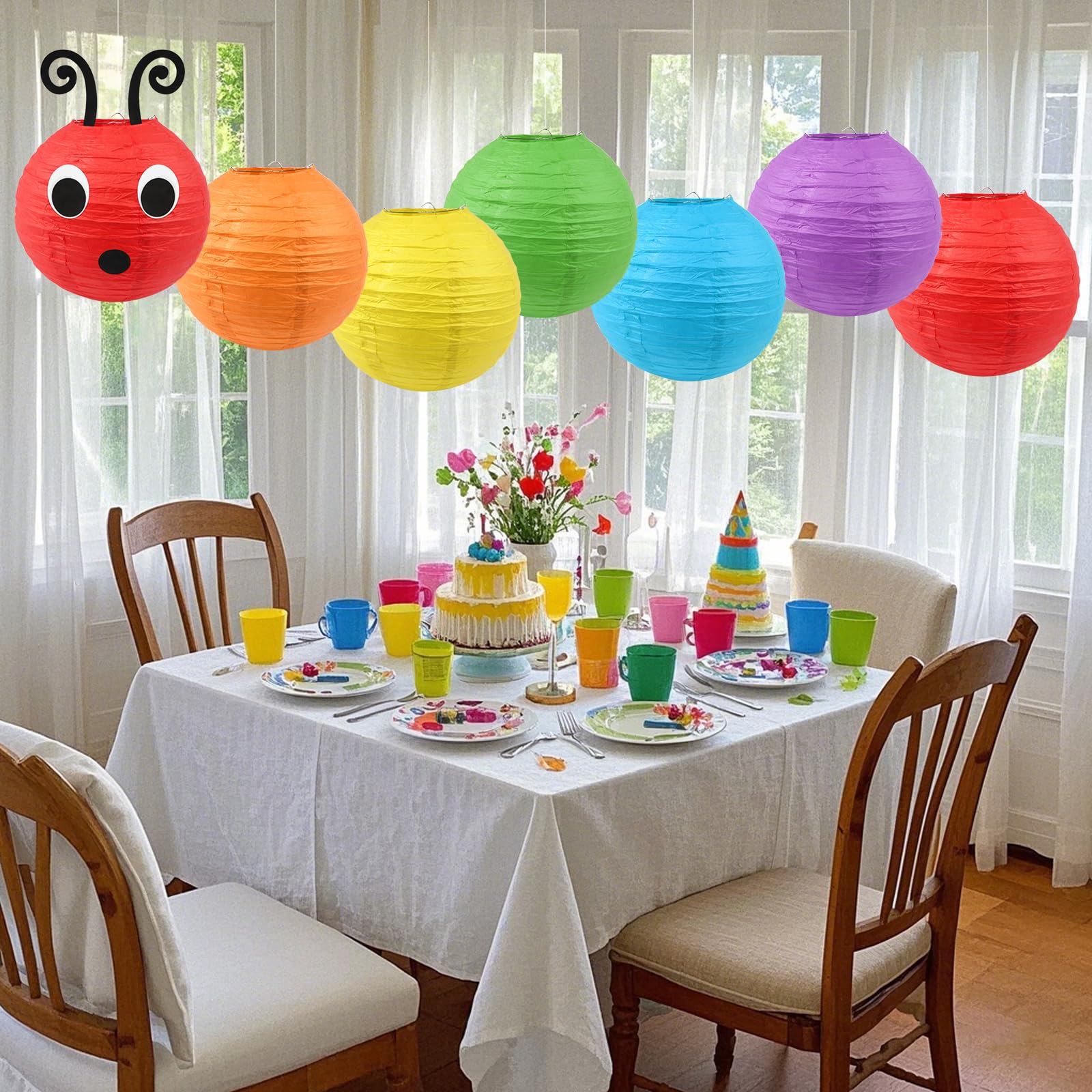 Songjum 7PCS Paper Lanterns - 10in Mix Color Caterpillar Design for School & Party Decor