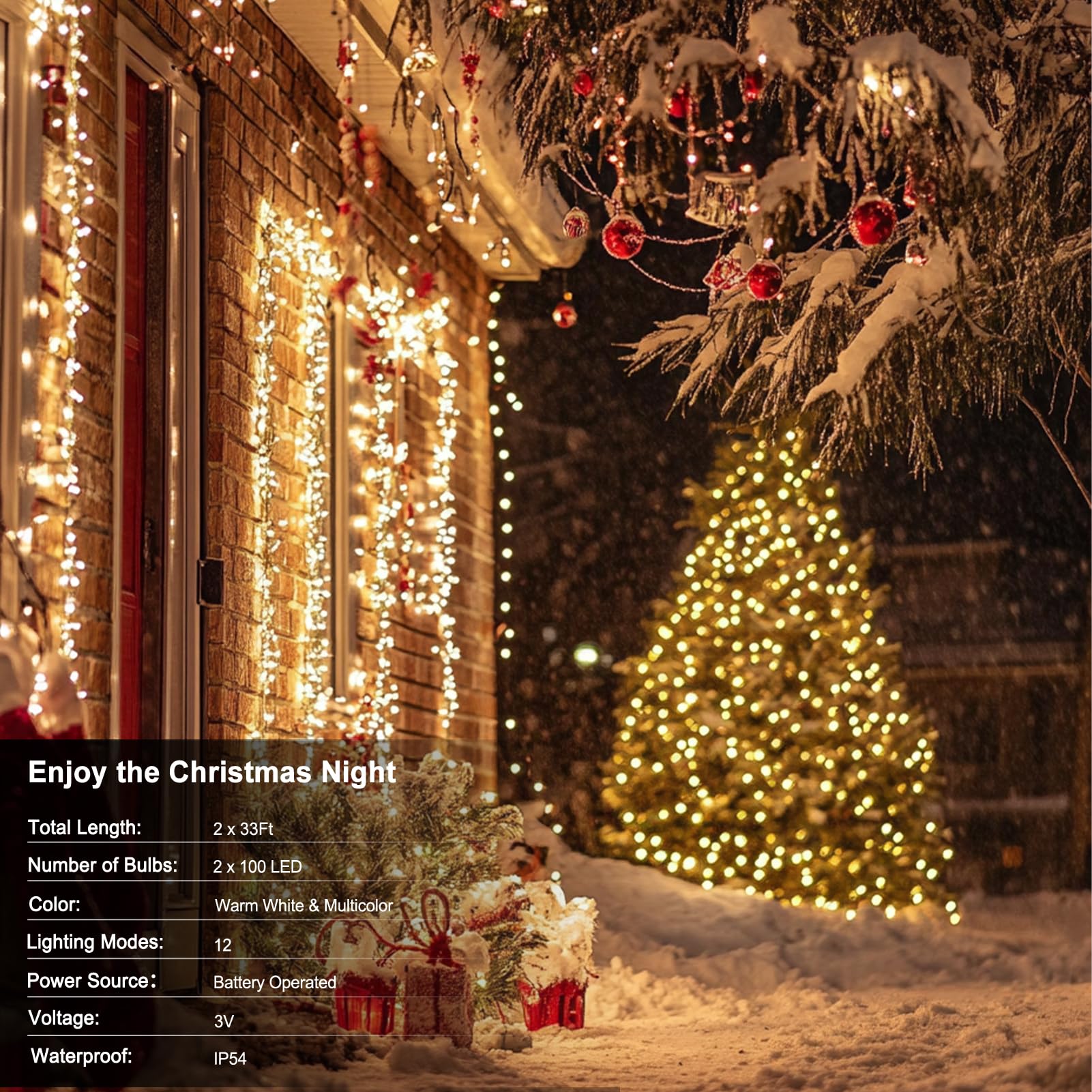 Echosari 2 Pack Color Changing String Lights, 33 Ft 100 Led Christmas Fairy Lights Battery Operated Green Wire String Lights With Remote Timer For Bedroom Garden Party Wedding Deco (Multicolor)