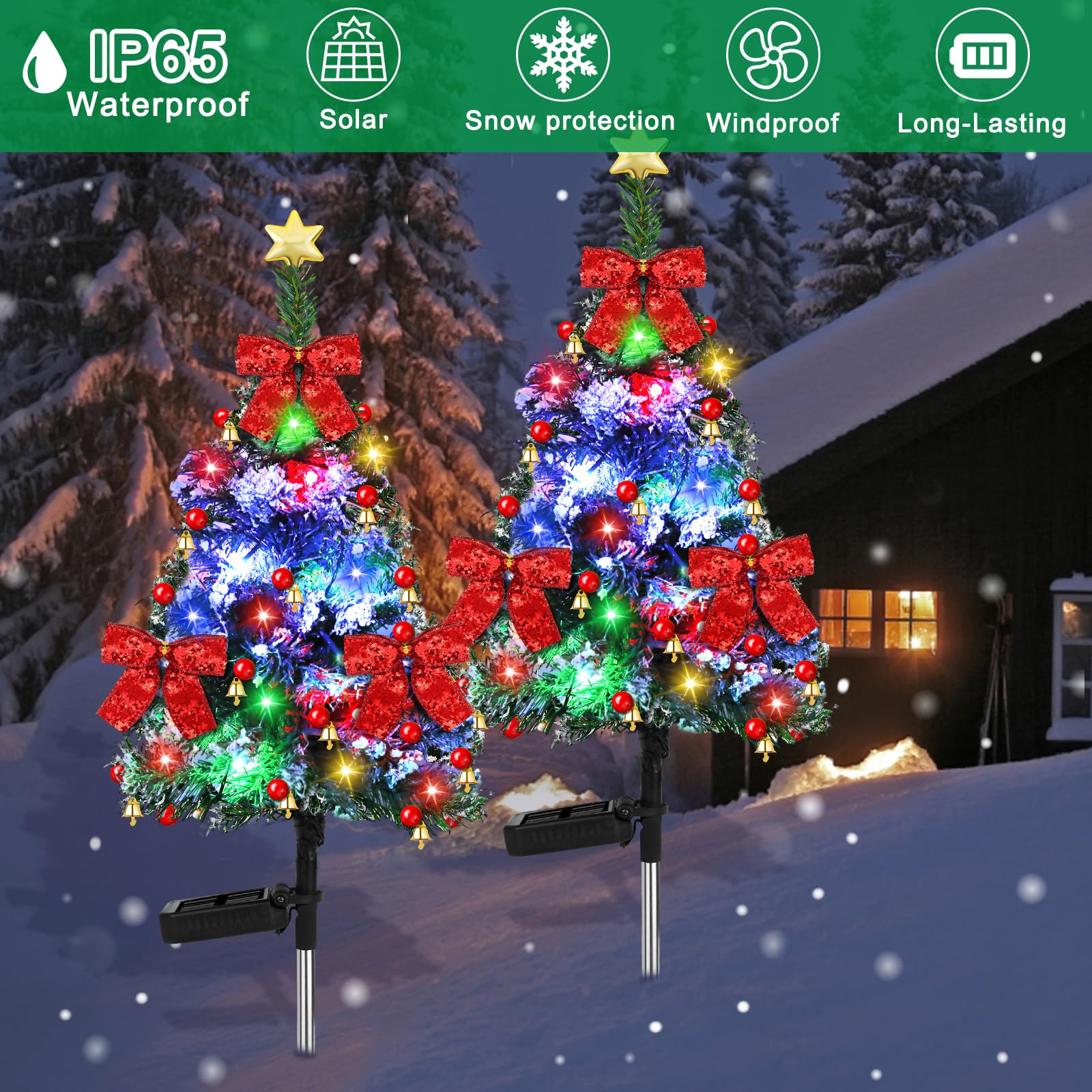 Mukum 2 Pack 32 Inch Solar Xmas Tree Light Outdoor Tree With 20 Led Lights Waterproof Christmas Pathway Light Solar Christmas De