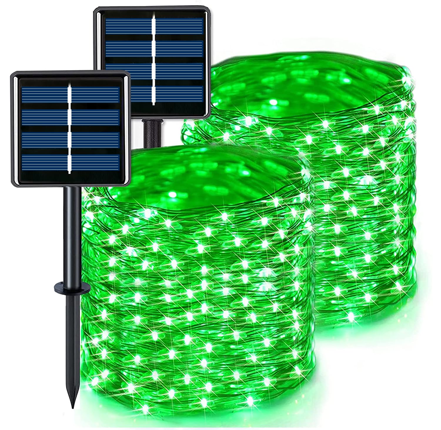 Jmexsuss 2 Pack Green Solar Halloween Lights Each 66Ft 200 Led Green Solar Lights Outdoor, 8 Modes Copper Wire Solar Fairy Light