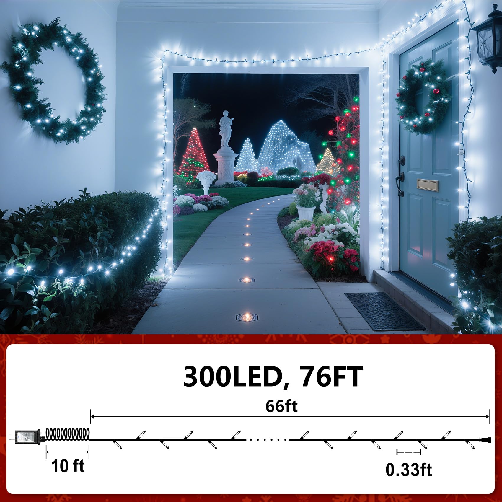 300 Led Christmas Tree Lights  Connectable Christmas Lights Indoor With Timer Memory & Dimmable & 12 Modes  75Ft Decoration Fairy String Lights For Outside Bedroom Home Patio Yard Tree  Cool White