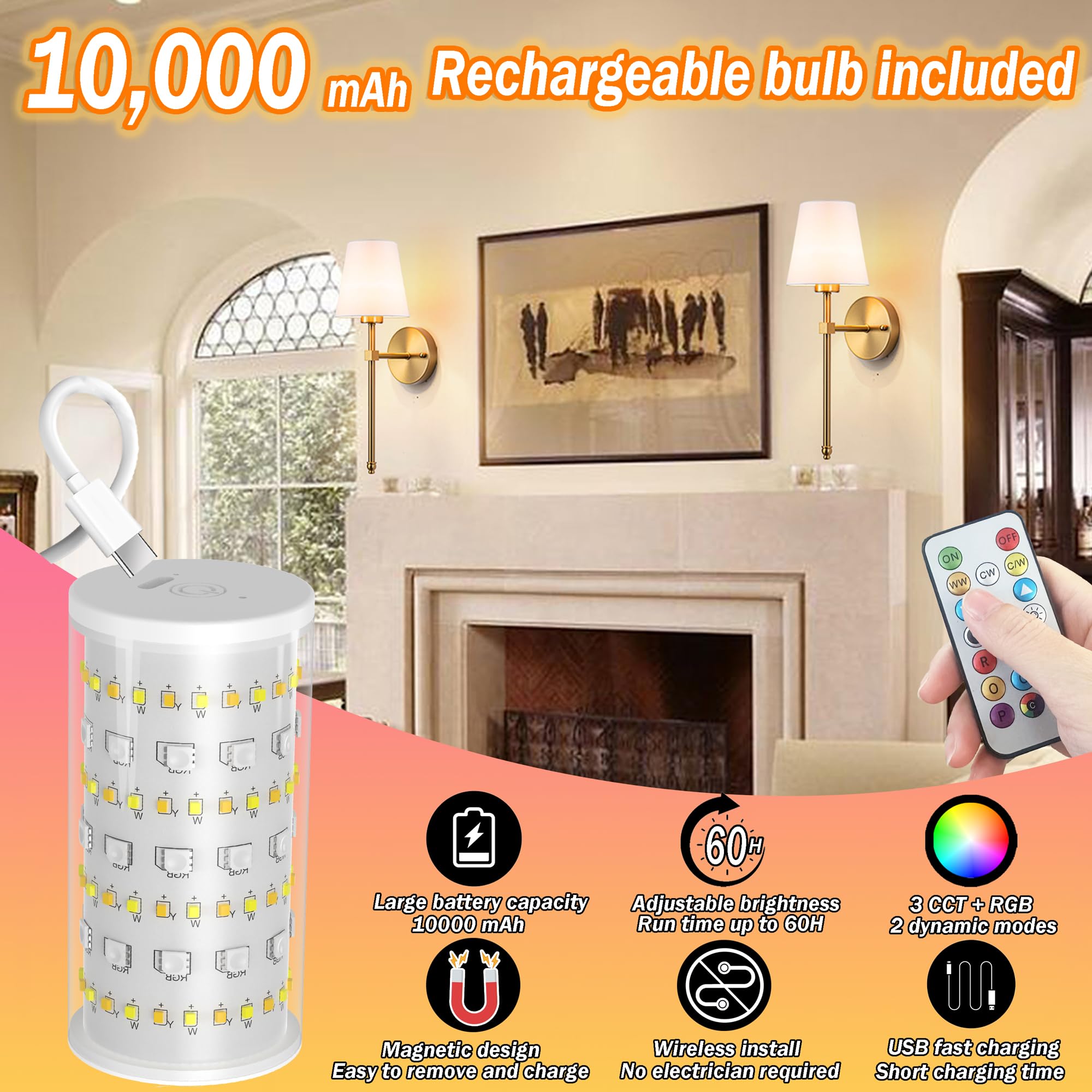 Wall Sconces Set Of Two Battery Operated, Wireless Sconces Wall Lighting Indoor Battery Operated Sconces With Remote Control, 10