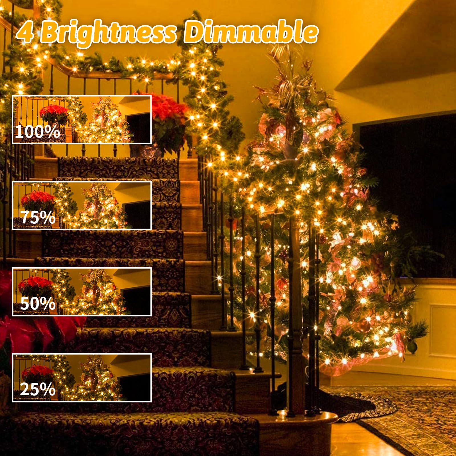 262Ft 800 Led Christmas Lights Outdoor String Lights 8 Modes & Timer Twinkle Fairy Lights Plug In Waterproof Led String Lights For Xmas Yard Tree Patio Wedding Holiday Party Decorations (Warm White)