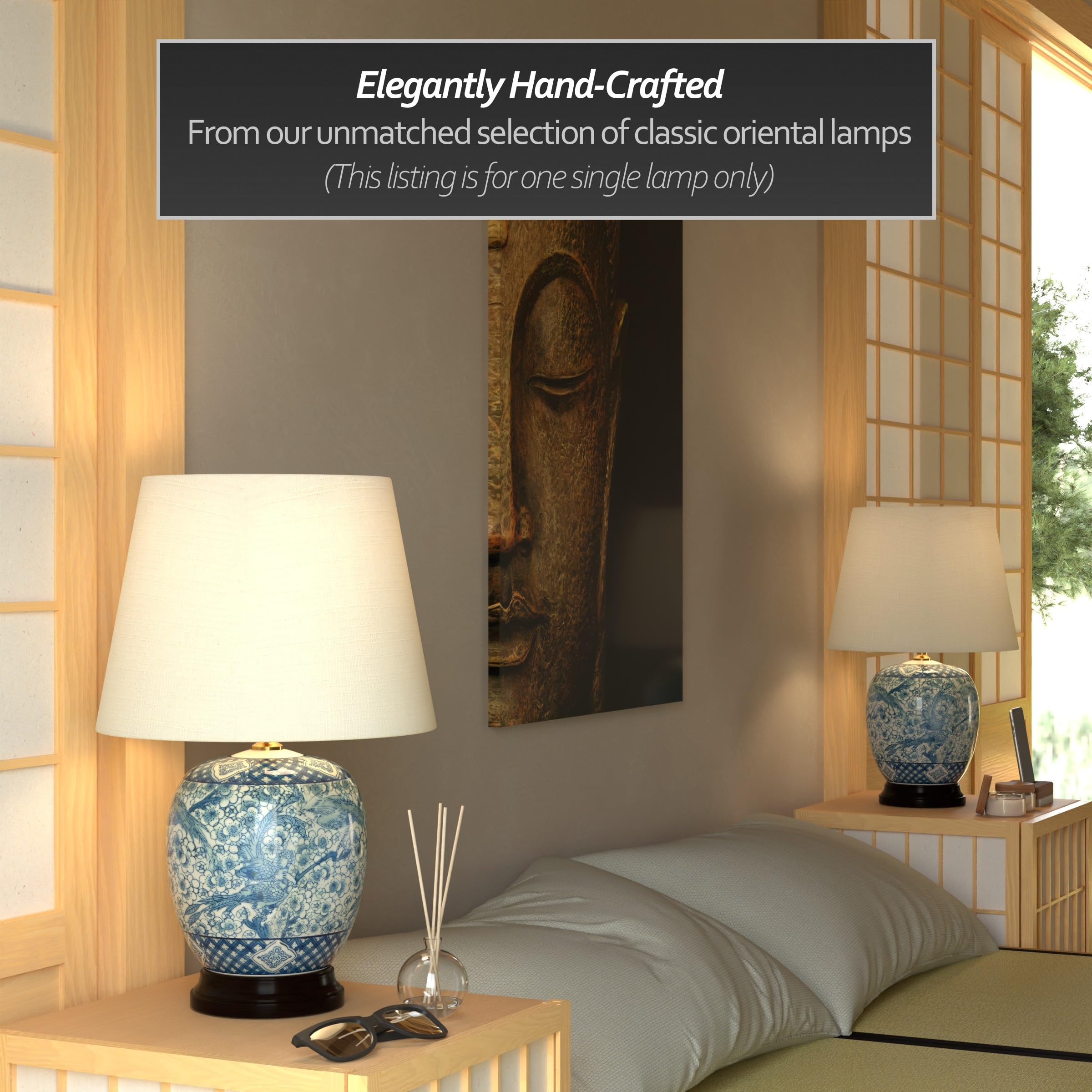 Oriental Furniture 20'' Classic Blue & White Porcelain Jar Lamp