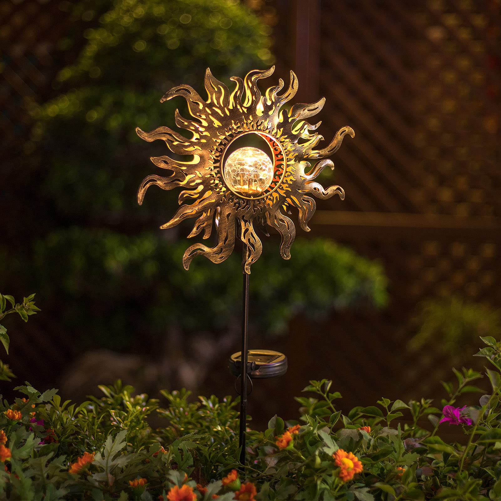 Hapjoy Solar Lights Outdoor Garden Decor Solar Powered Sun Lantern For Yard, Patio,Lawn Or Pathway Sun Decorations Crackle Glass