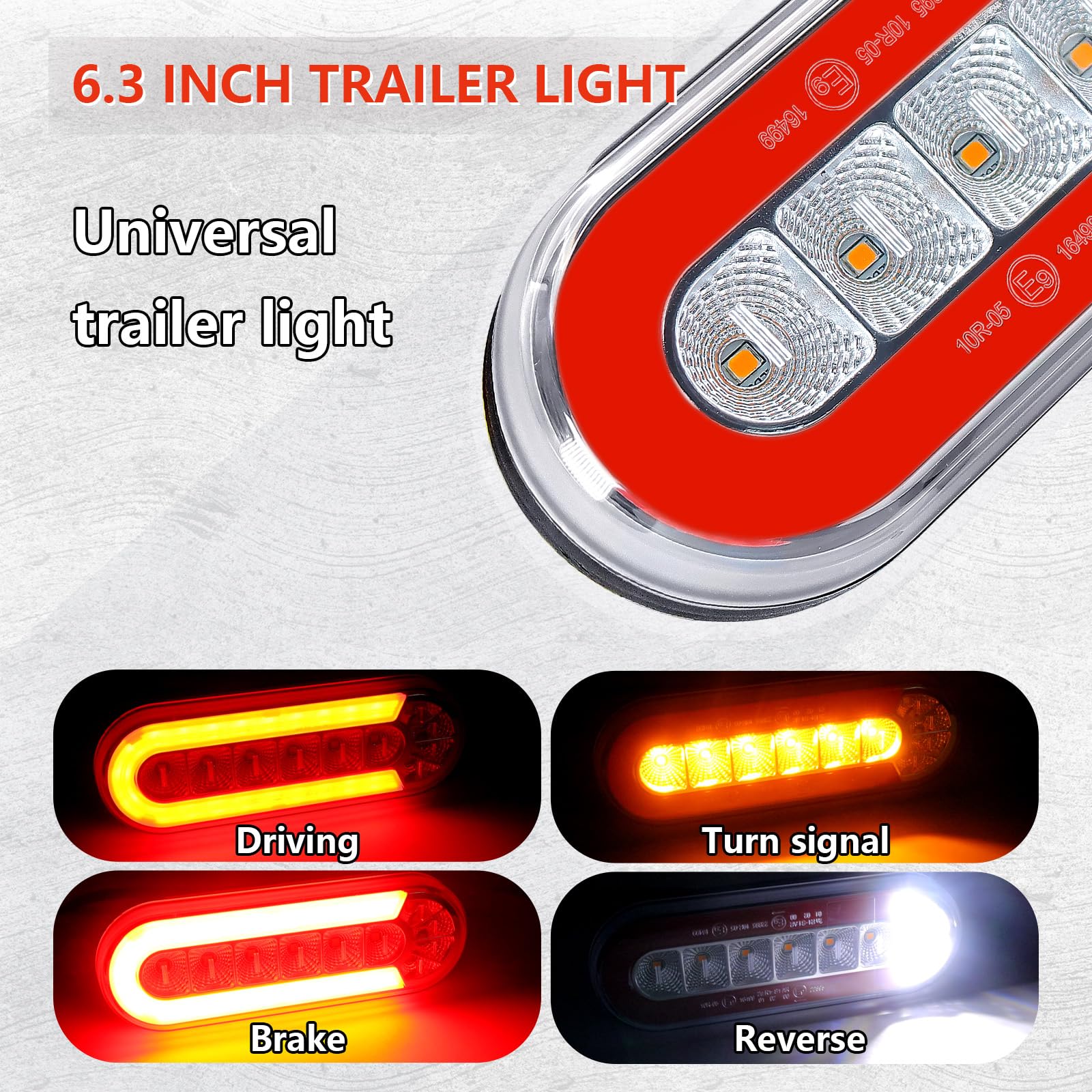 Agrieyes 6 Inch Oval LED Trailer Lights - Submersible Boat Light with Brake, Turn, Reverse & Backup Signal, DOT Compliant, Red/White/Yellow