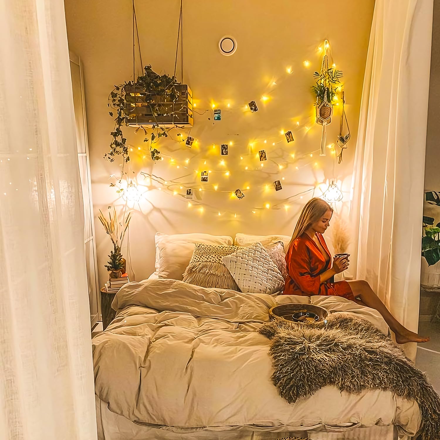 POTIVE 100 LED Warm White Christmas Lights, 33ft Waterproof String Lights, 8 Modes, Model EXS-S-0100