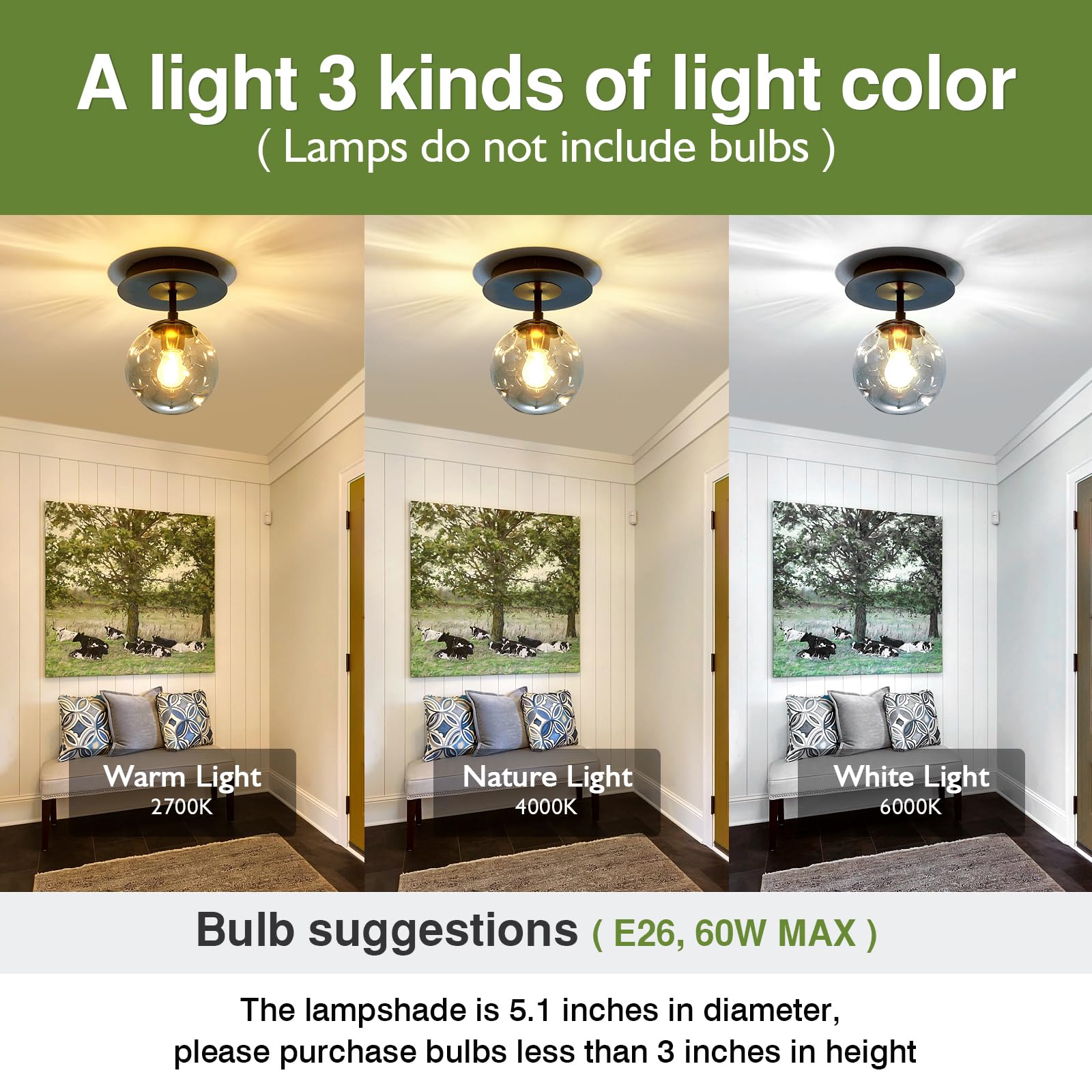 Szxykeji 1-Light Mini Glass Globe Ceiling Light, Modern Black Flush Mount Fixture For Hallway