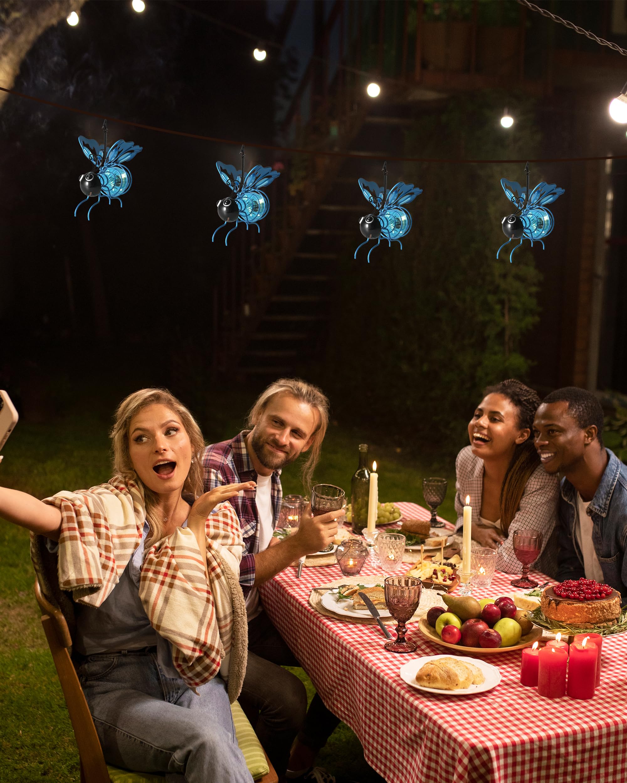 Istatue Solar Hanging Metal Butterfly Light - Weather Resistant Decorative Lights With Bouncy Springs For Garden And Patio - Spring Summer Decorations (Blue)