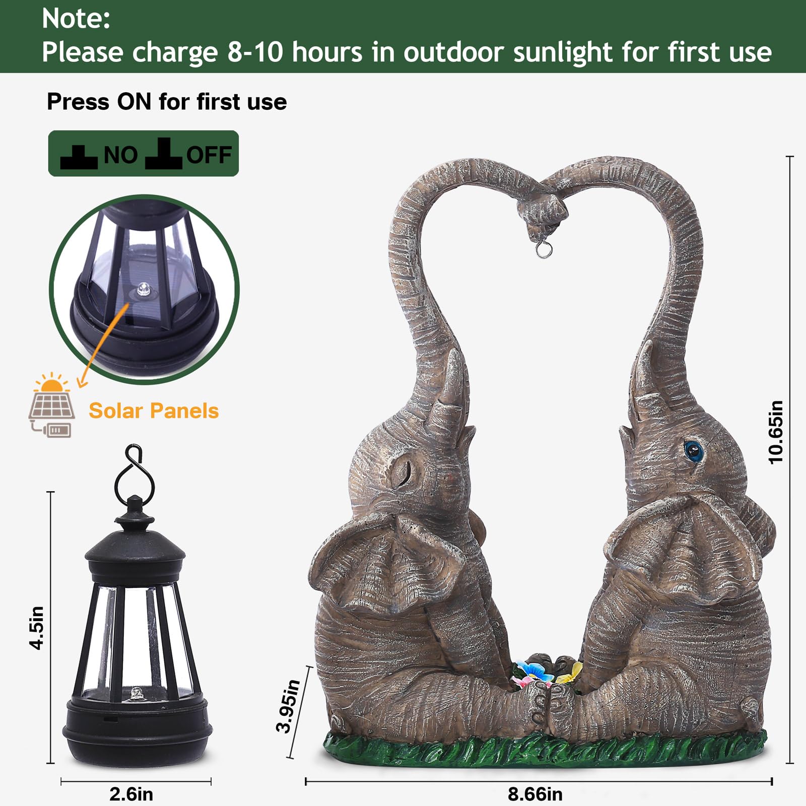 Vereemy Elephant Statue Easter Garden Decor With Led Solar Lights-Set Of 2 Good Luck Elephant Outdoor Statue Christmas Decoratio