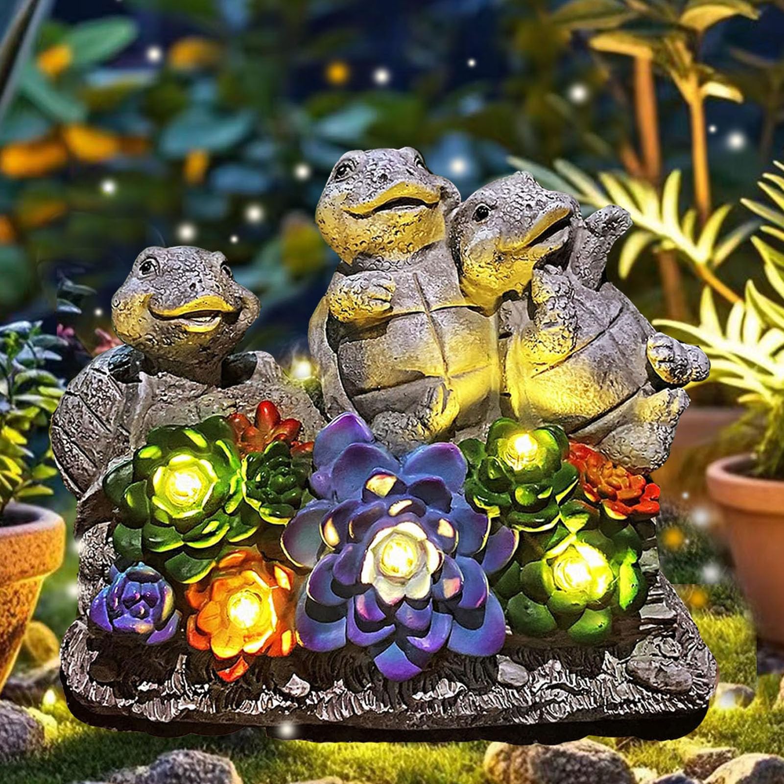 Foreby Garden Turtle Outdoor Statue Solar Turtles Yard Statues,Turtle Decor With Led Decorative Lighted Succulents, Large Turtle Figurine For Patio Lawn Decoration,Ideal Gift For Women
