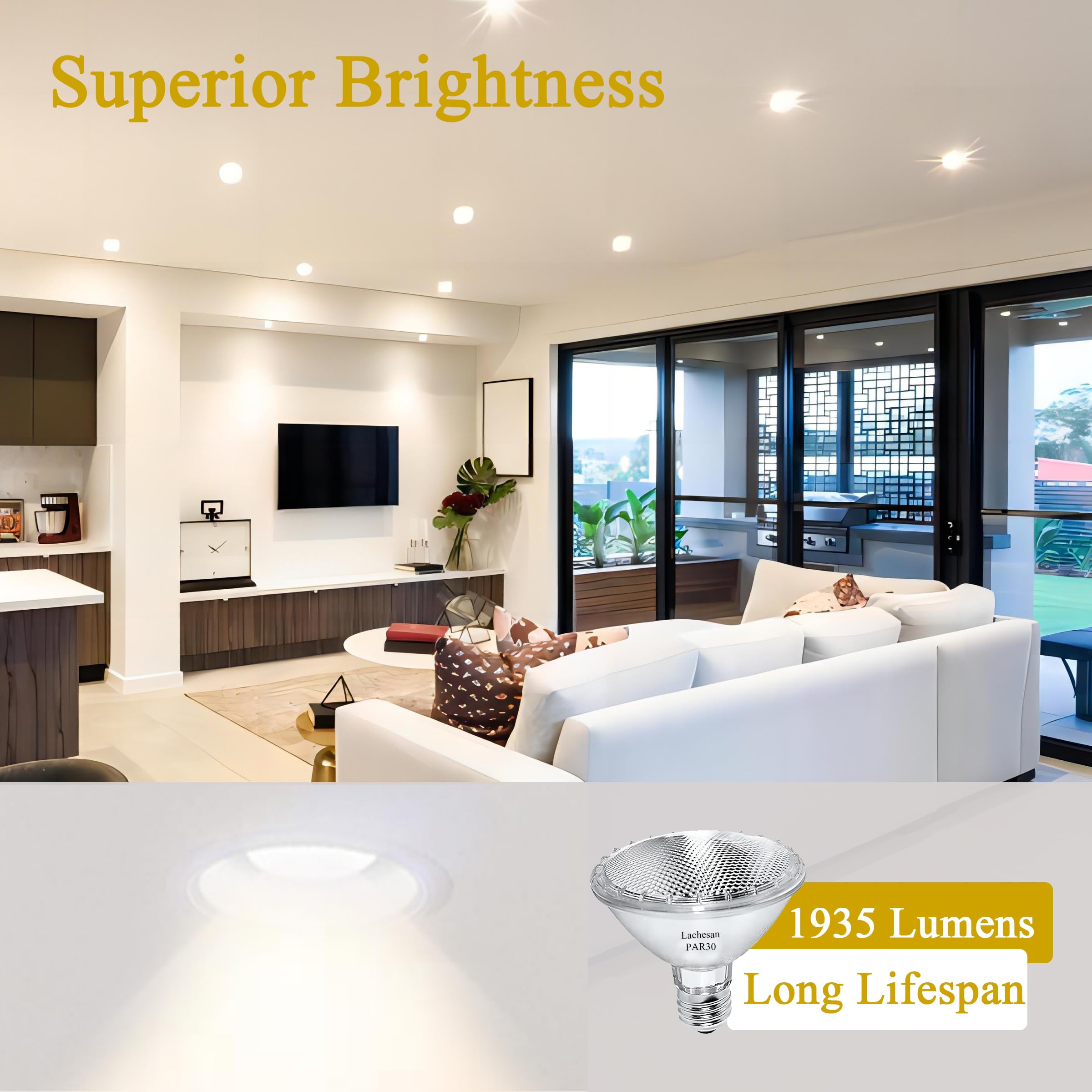 Lachesan Par30 39W Short Neck Halogen Flood Light Bulbs, 120V 2700K Warm White Dimmable High Brightness, E26 Base, Great For Acc