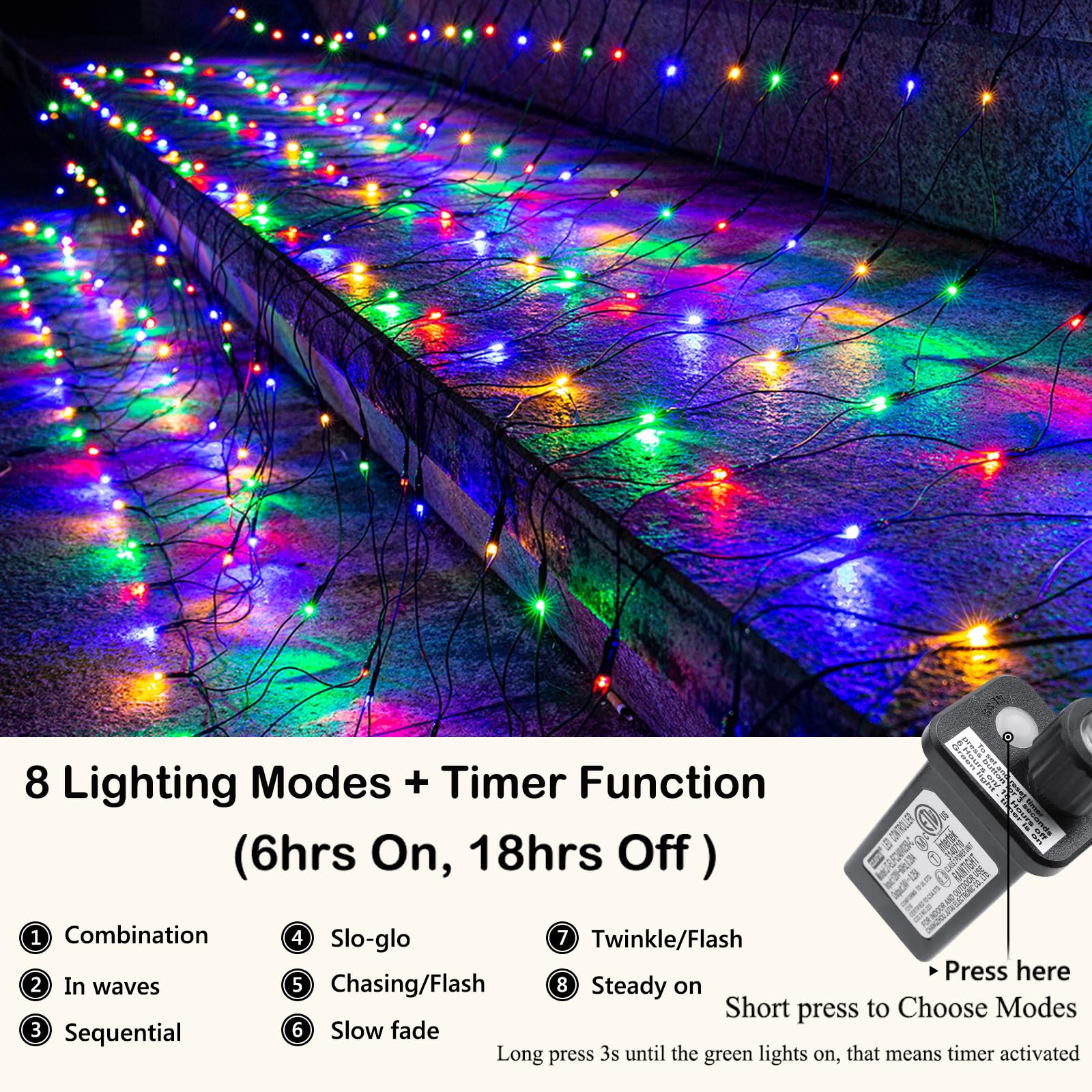 Joomer Christmas Net Lights - 2Pack12Ft X 5Ft 360 Led Plug-In Mesh Lights, Waterproof With 8 Modes, Timer, Connectable For Bushe
