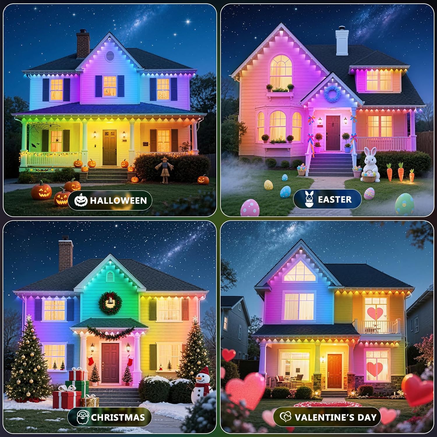 Letianpai 500Ft Permanent Outdoor Lights Rgb Eaves Lights With App Control Remote Diy Scene Modes Ip67 Waterproof Outdoors Under Eave Lighting Outdoor Light For Garden Decor
