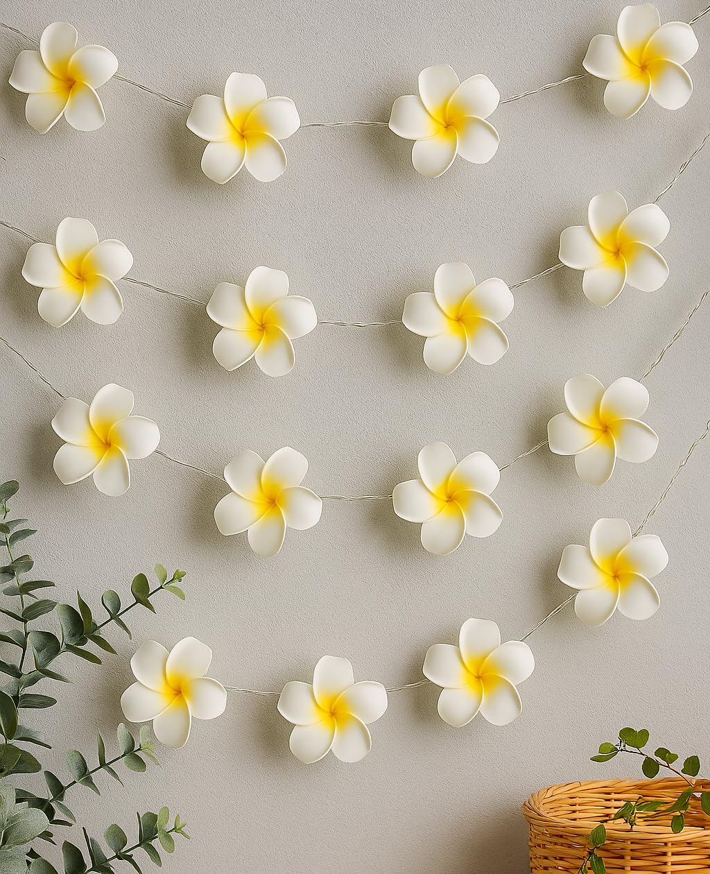 AceList Frangipani 20 LED String Light Hawaiian Foam Artificial Plumeria Flower Battery Powered Fairy Starry Lights for Wedding Beach Party(Warm White)