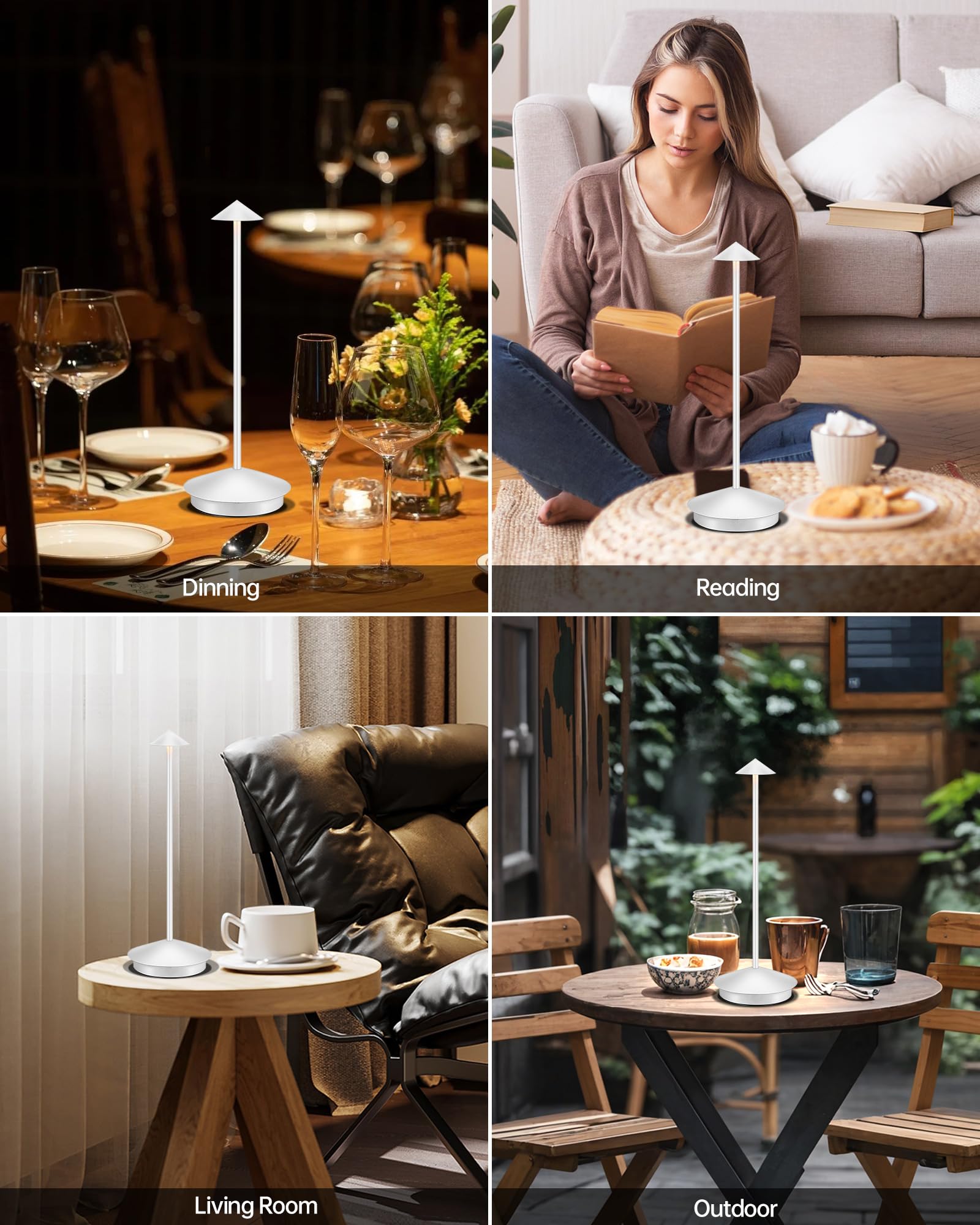 XMINKDZA Portable LED Table Lamp 2 Pack, Rechargeable 6000mAh, IP54 Waterproof, Dimmable, White, Aluminum Metal, Model XDJDSJBBM