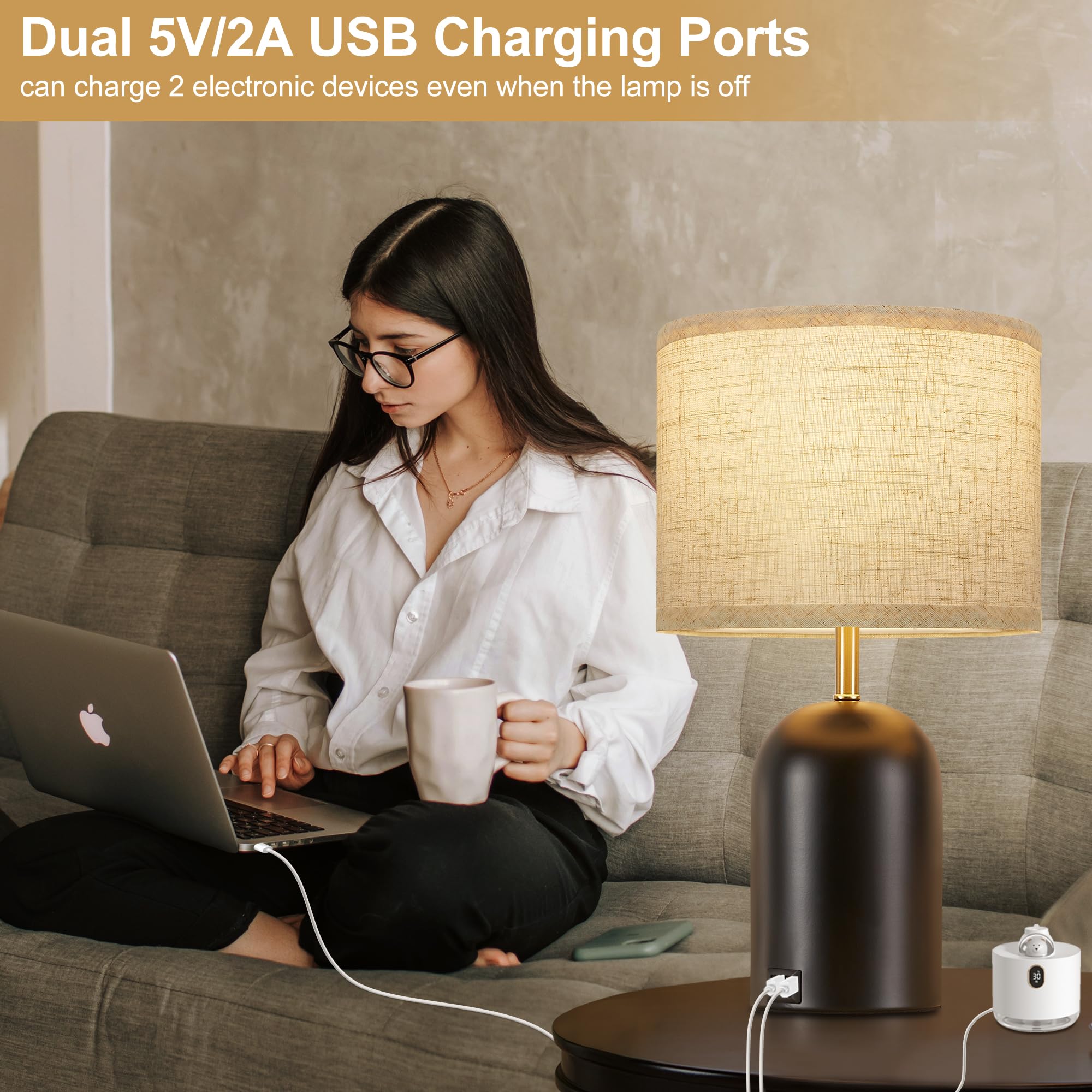 Bedside Lamps With Usb C+A Charging Ports, Table Lamp Touch Control 3-Way Dimmable Modern Lamp For Bedroom Lamps For Night Stand