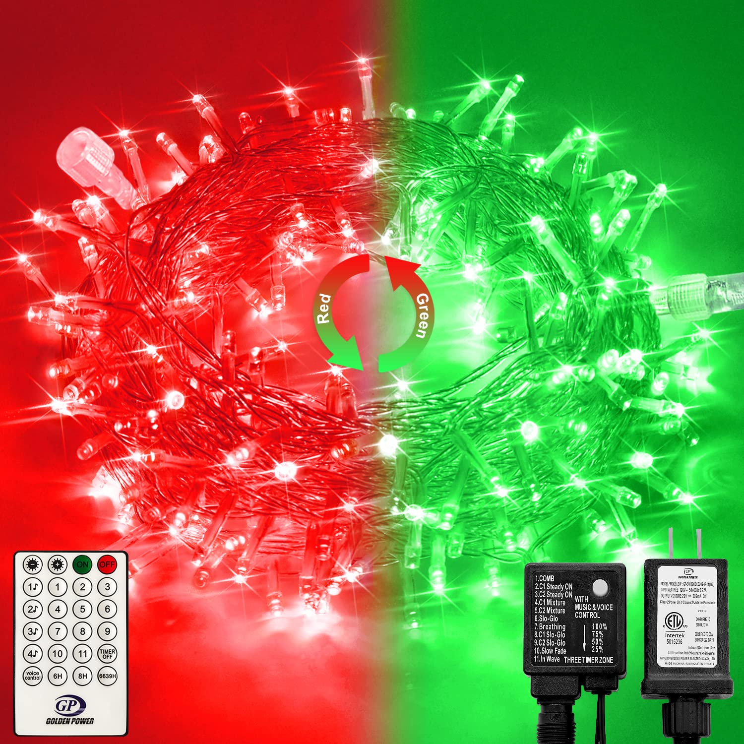 JMEXSUSS 100 LED Red & Green Christmas Lights Plug in, 11 Modes Christmas String Lights Indoor with Remote, 33ft Connectable Color Changing Christmas Lights Outdoor for Christmas Party Decor