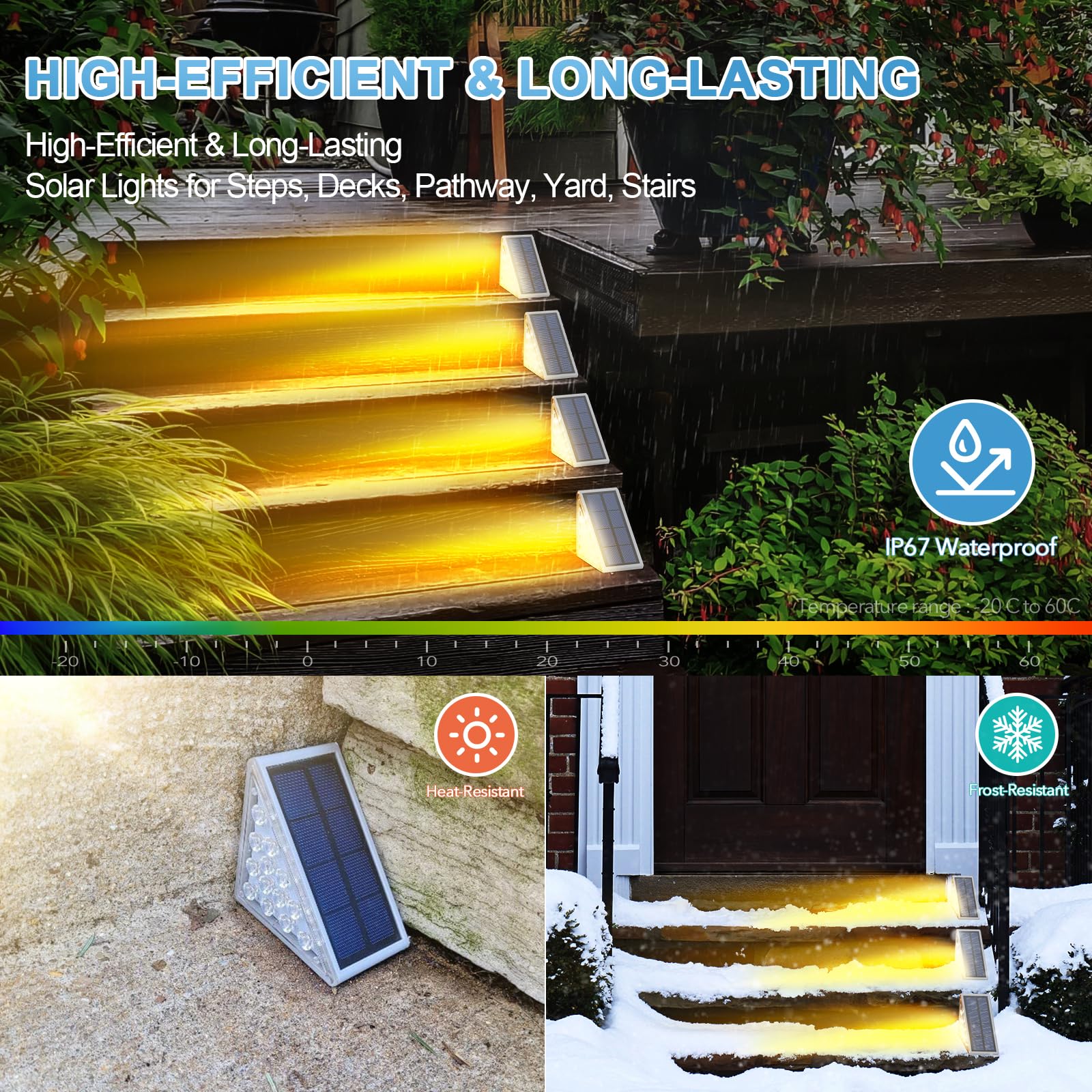 Audles Led Solar Step Lights Waterproof Outdoor Stair Lights, Warm White Solar Deck Lights Ip67 Solar Decoration Lights For Yard