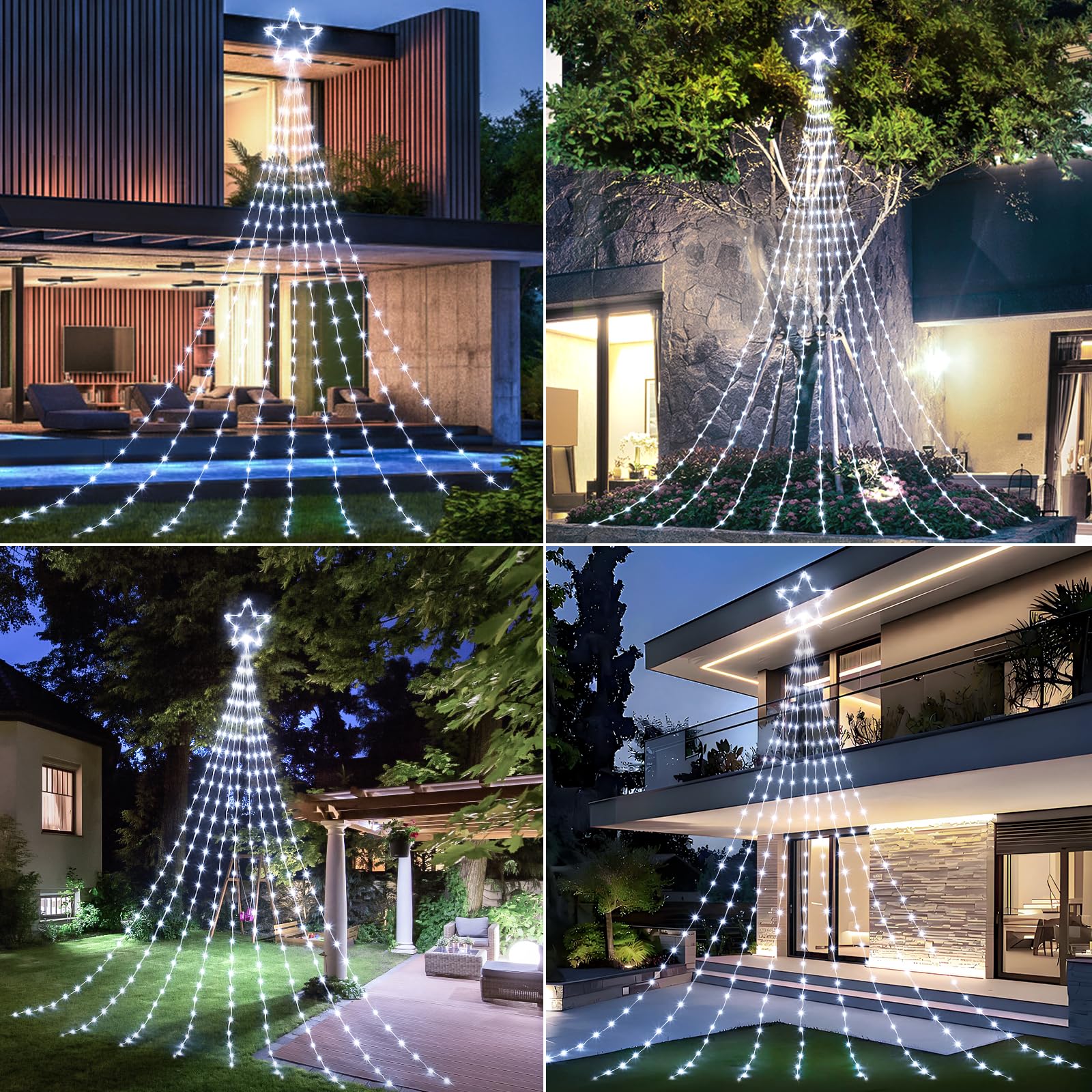 Christmas Decorations Star String Lights - 660 Led 24Ft 9 Strands Waterfall Tree Lights With Topper Star, 8 Lighting Modes Indoo