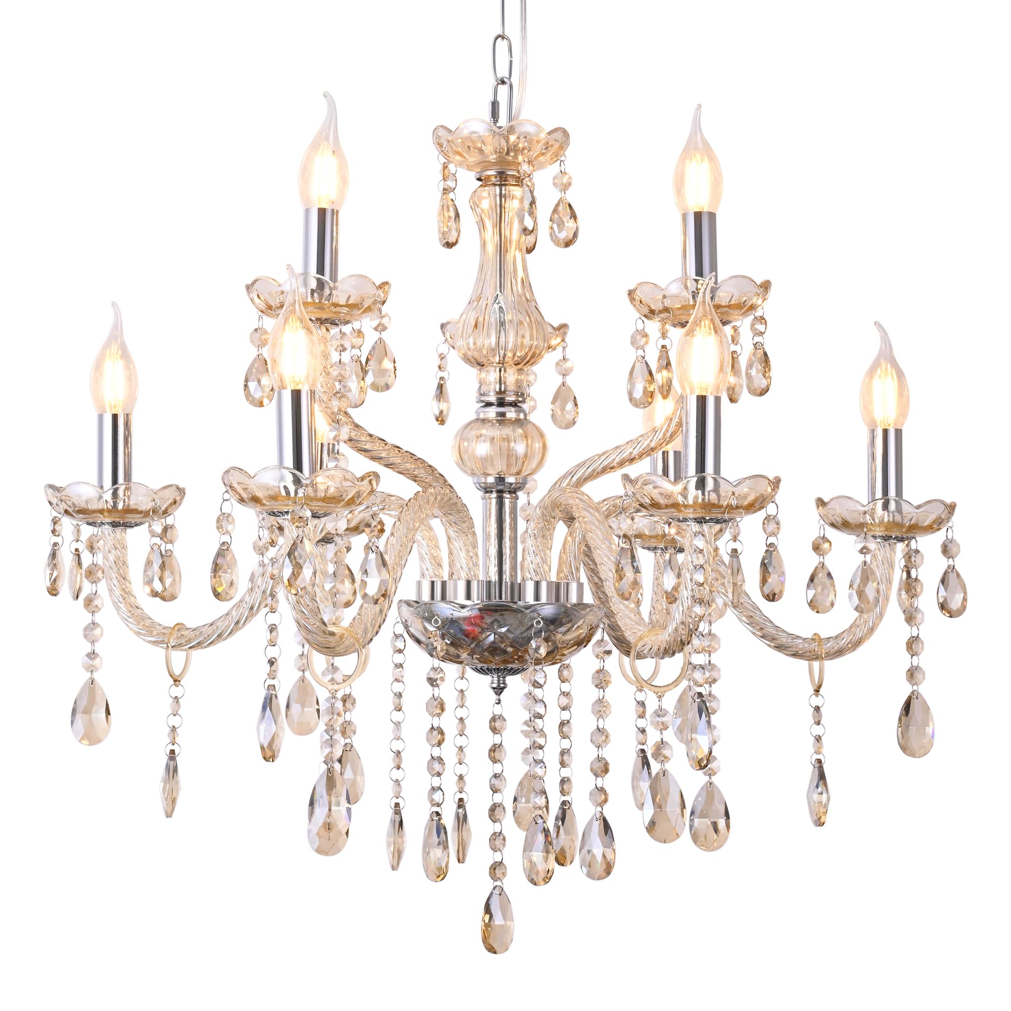 YYSHCHEN Elegant Cognac 9 Lights Crystal Chandeliers for Dining Room  Living Room Bedroom 26.4