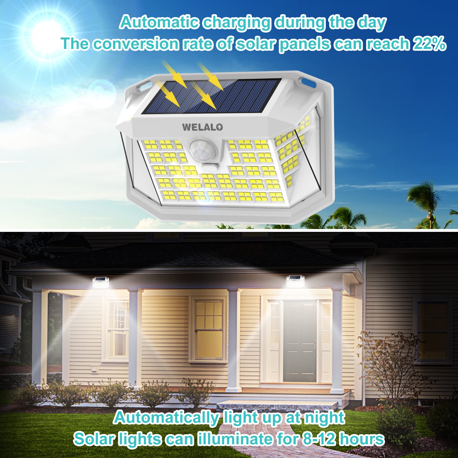Solar Motion Sensor Lights Outdoor, [3 Modes/4 Pack/188 Led] 270° Wide Angle Lighting, Security Solar Powered Wall Lights, Ip65 Waterproof Flood Lights For Fence Porch Yard Patio(White)