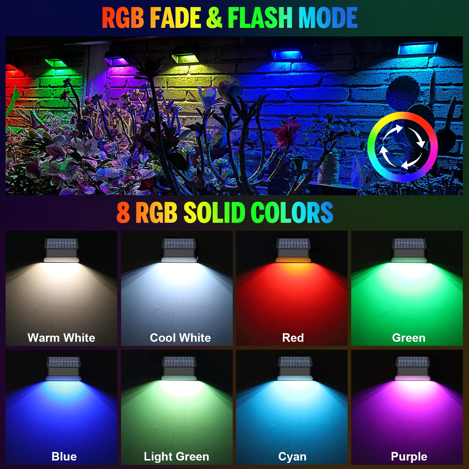 Yivsen Solar Fence Lights  Warm White & Rgb Fence Lights Outdoor Step Lights Outdoor Waterproof Led Solar Lighting For Outside  Backyard  Patio  Deck  Stair Handrail  Pool And Wall(12 Pack Black)
