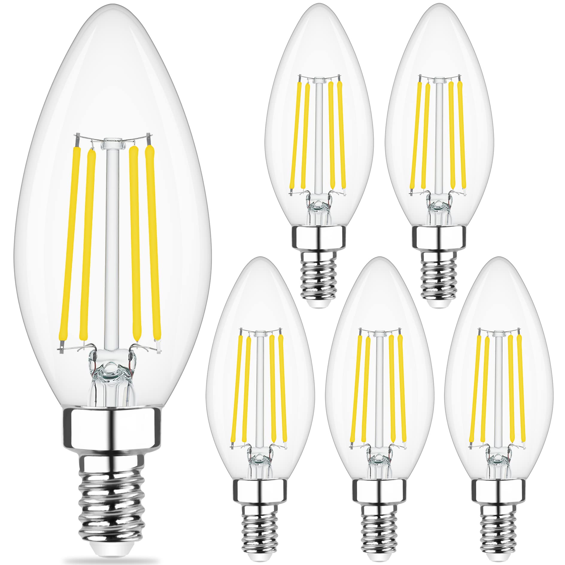 Cotanic Dimmable E12 Candelabra Led Bulbs 5000K Daylight 60W Equivalent, Ceiling Fan Light Bulbs,Type B Candle Bulbs,C35 Filamen