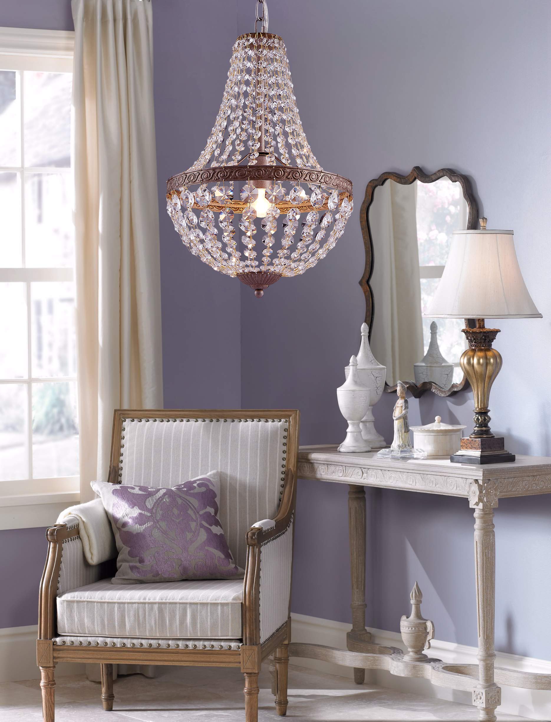 Bestier French Empire Antique Silver Finish Farmhouse Crystal Pendant Chandelier Lighting Led Ceiling Light Fixture Lamp Dining