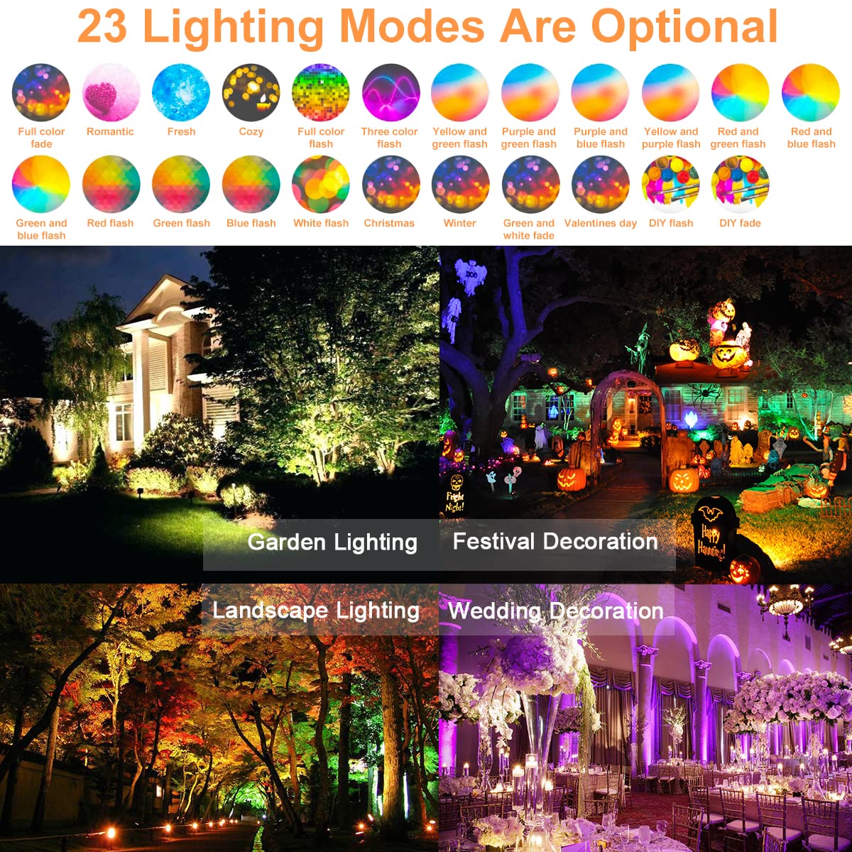 ChangM LED Flood Lights 30W RGB Smart Floodlight, IP66 Waterproof, Bluetooth Control, 6 Pack, 2700K, 16 Million Colors