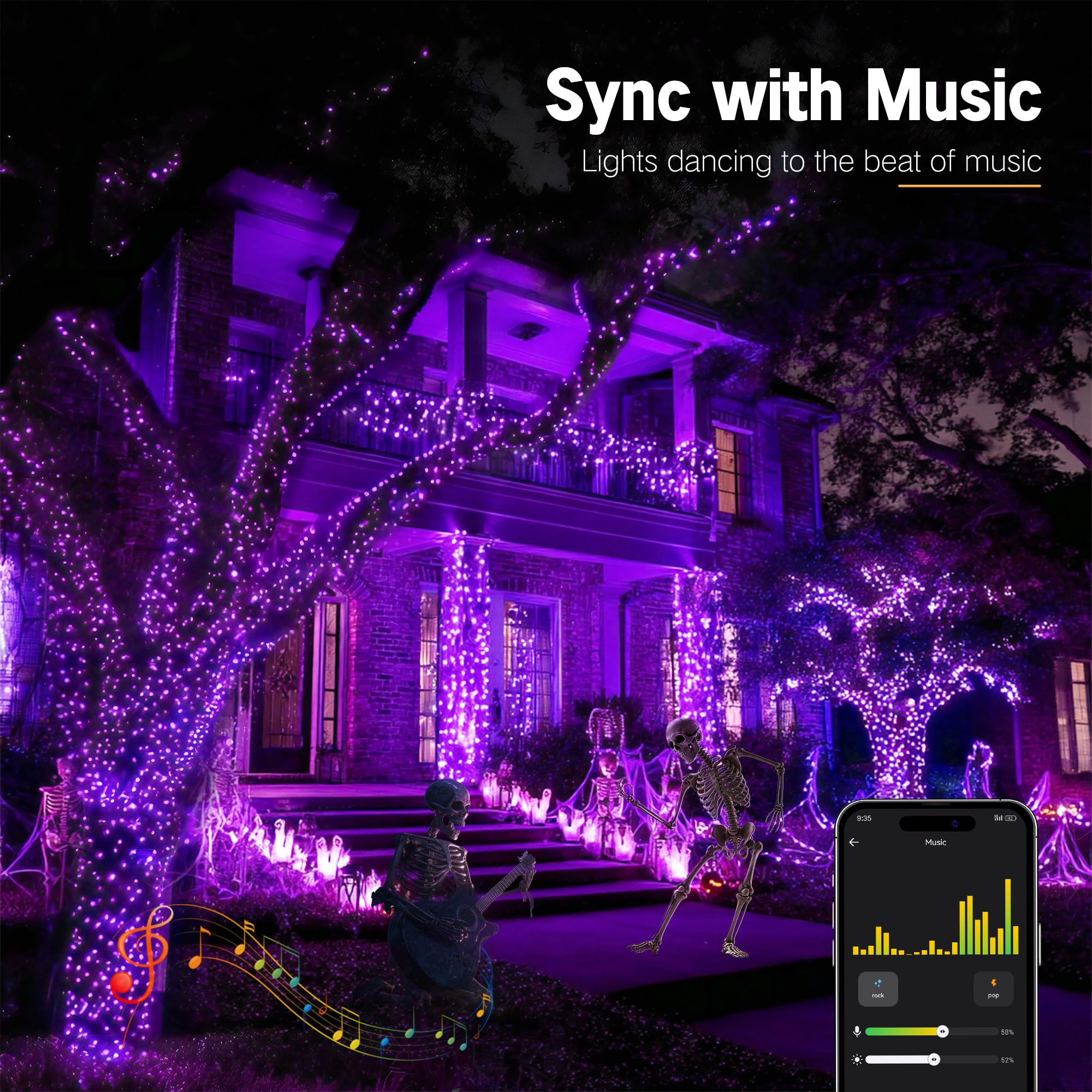 Brizled Smart Halloween Lights  300 Led 98Ft Orange & Purple Color Changing String Lights App & Voice Control  Music Sync  Dimmable Ghostfire Flow Light For Outdoor Indoor Halloween Thanksgiving Decor