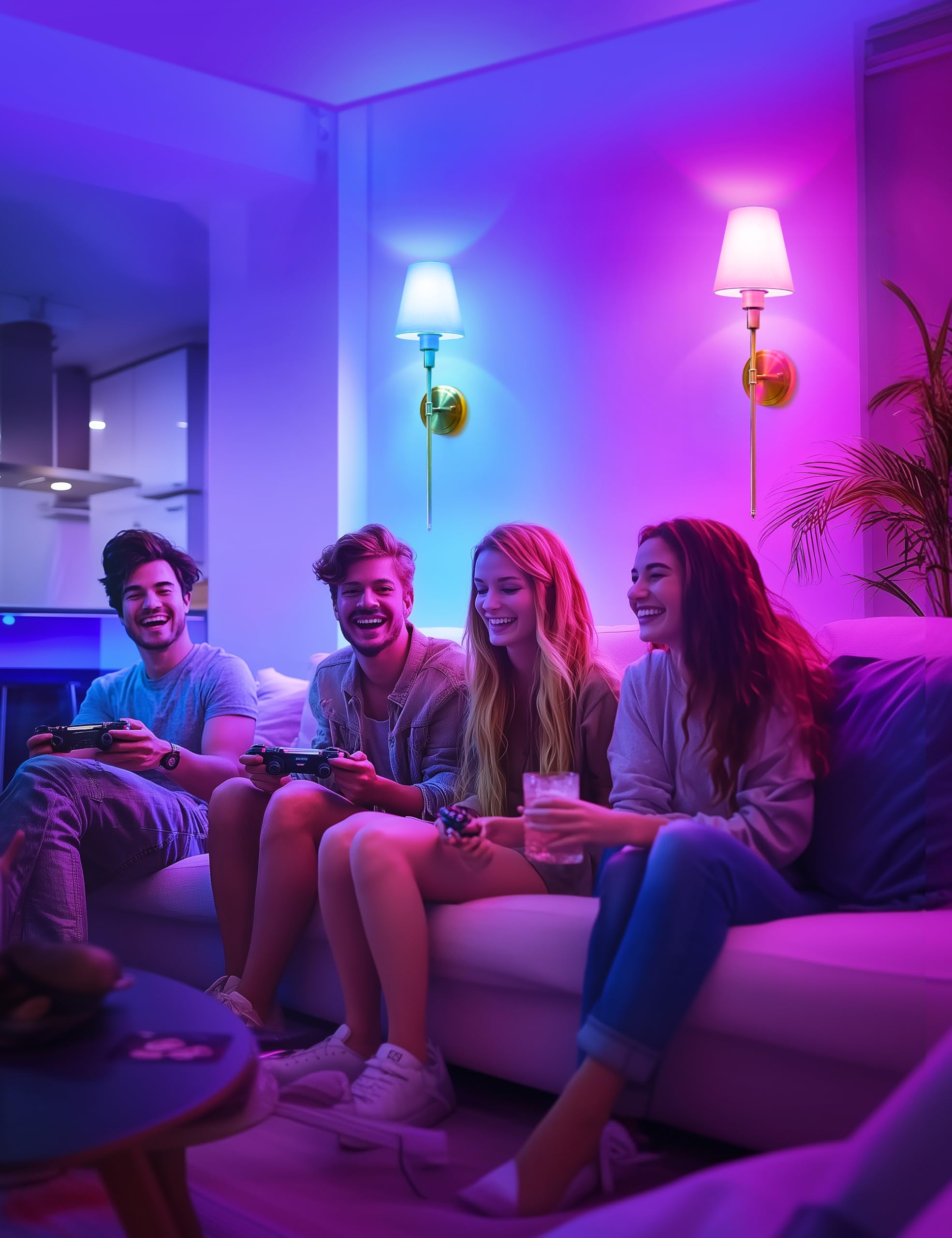 Doresshop Battery Operated Wall Sconce Set Of 2, Wireless Wall Light Easy To Install, 7 Color Rechargeable Wall Sconces, Sconce