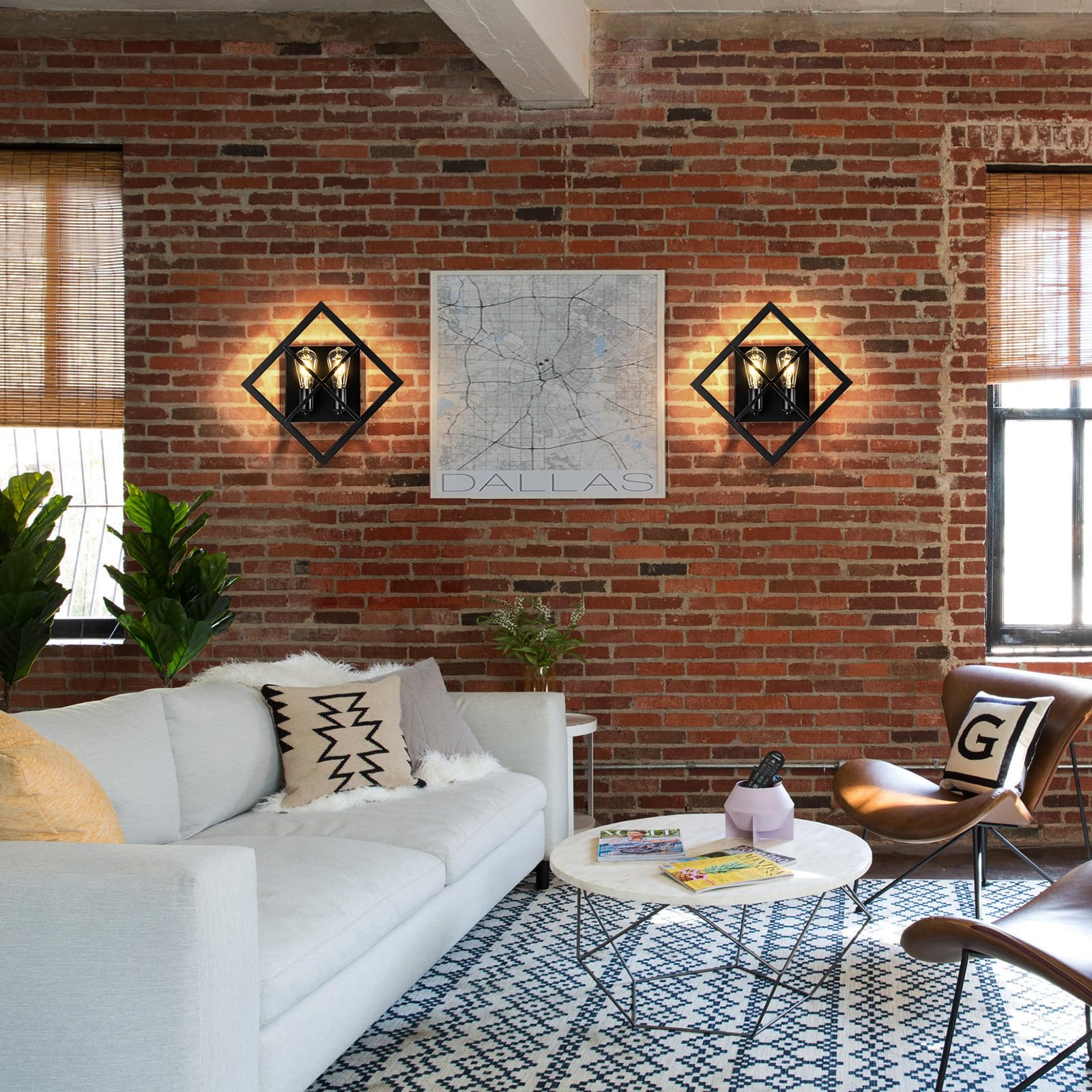 Fengkedu 2 Light Farmhouse Wall Sconces Set Of Two Black Metal Wall Light With Square Cage Hardwired Wall Mount Lamp For Bedroom