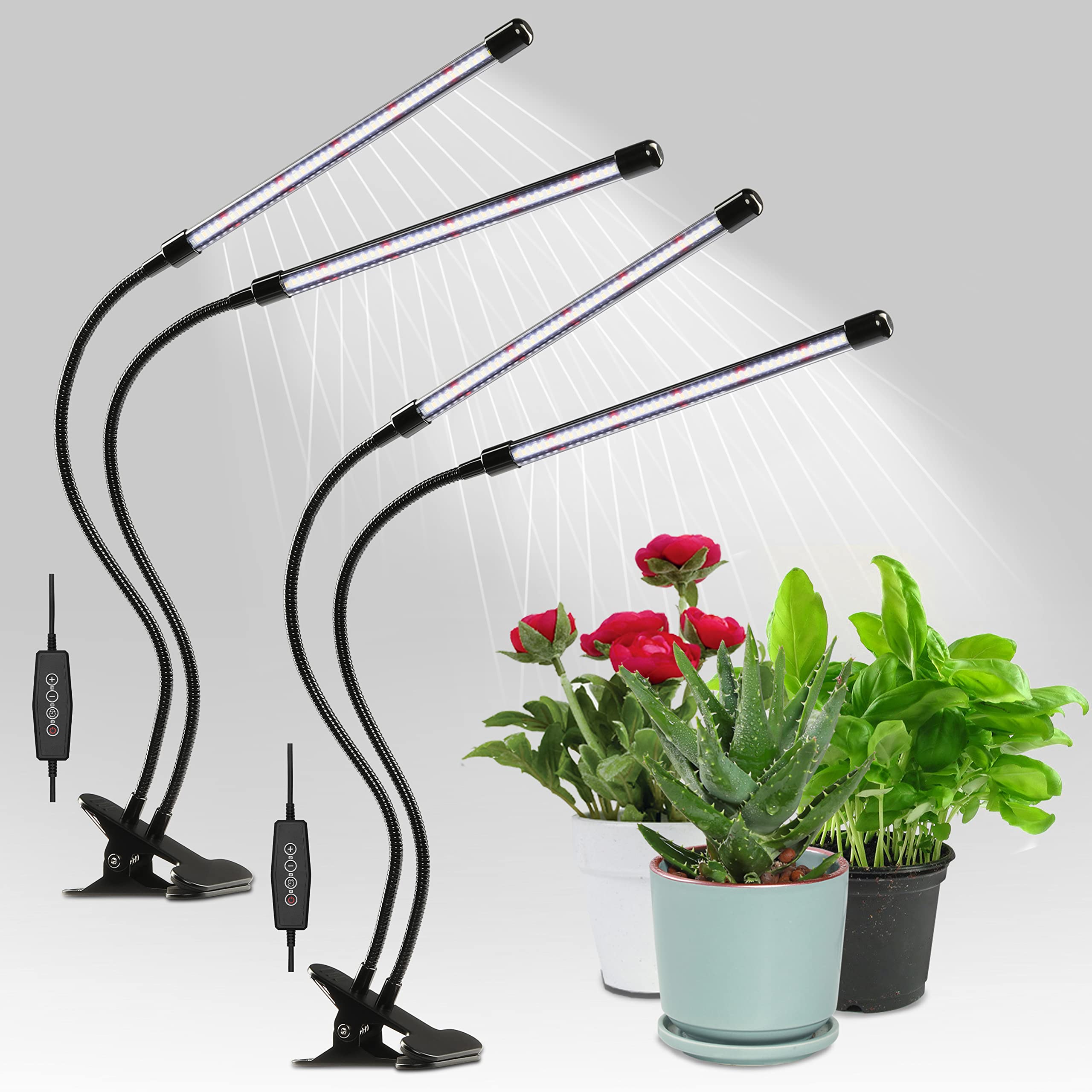iPower Full Spectrum Clip Plant Growing Lamp, 84 LEDs, 3 Modes, 5 Dimmable Levels, 2 Tubes, White, Plastic